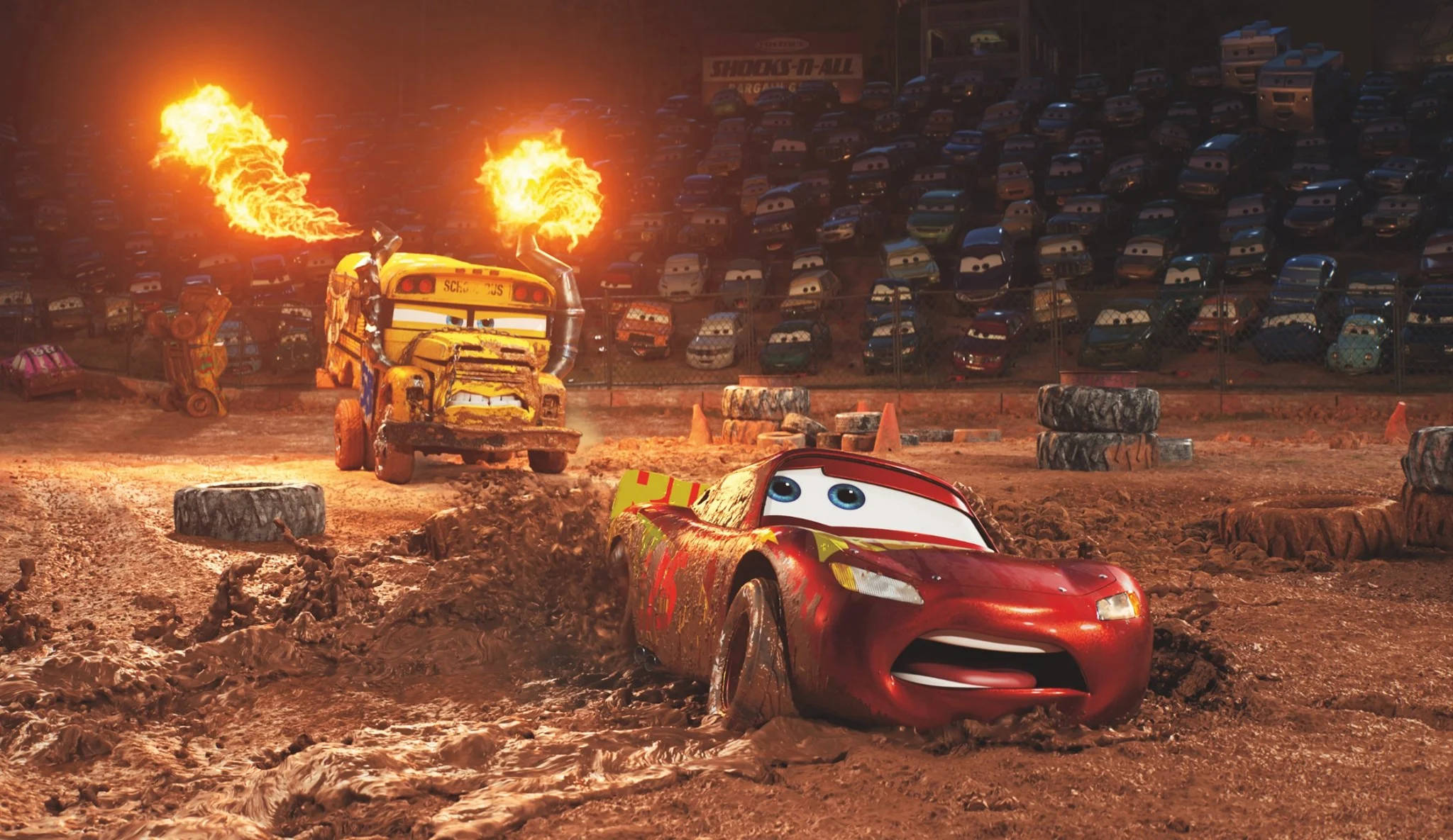 Disney Cars, Mud Pit, red race car, Full HD Desktop Wallpaper