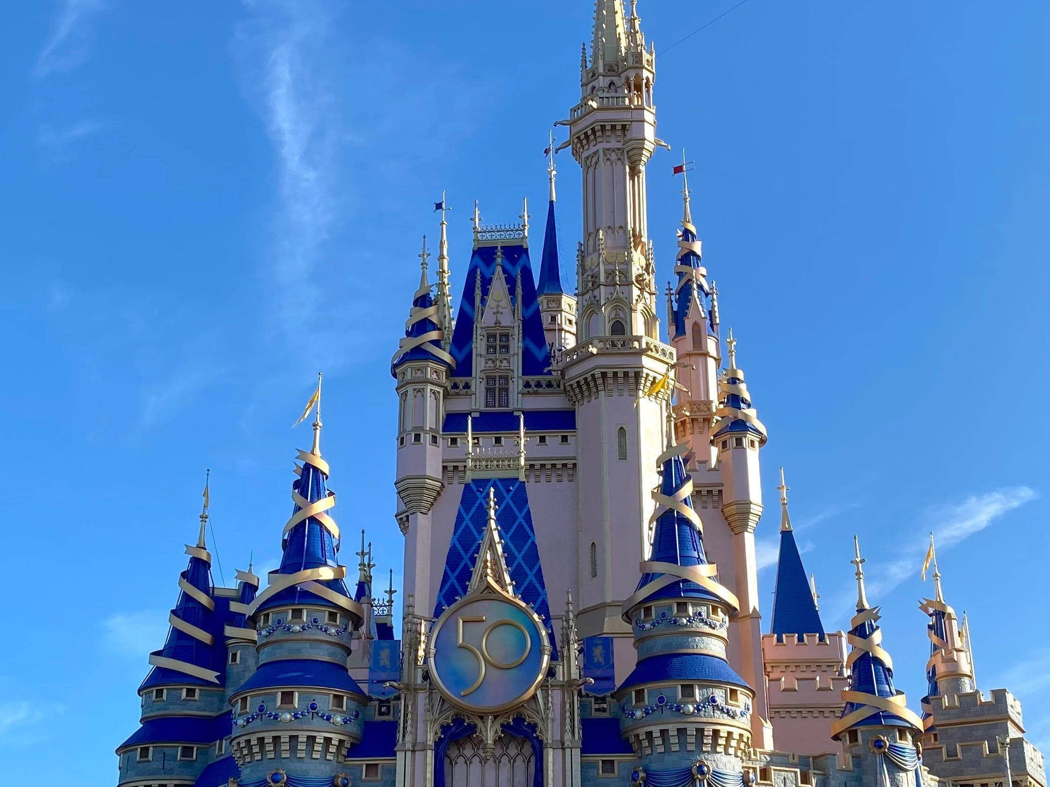 Disney Castle, blue spires, gold accents, Full HD Desktop Wallpaper