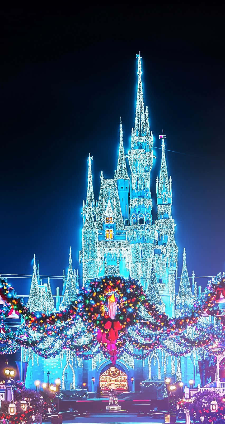 Disney Castle, glowing castle, vibrant blue lights, HD Phone Wallpaper