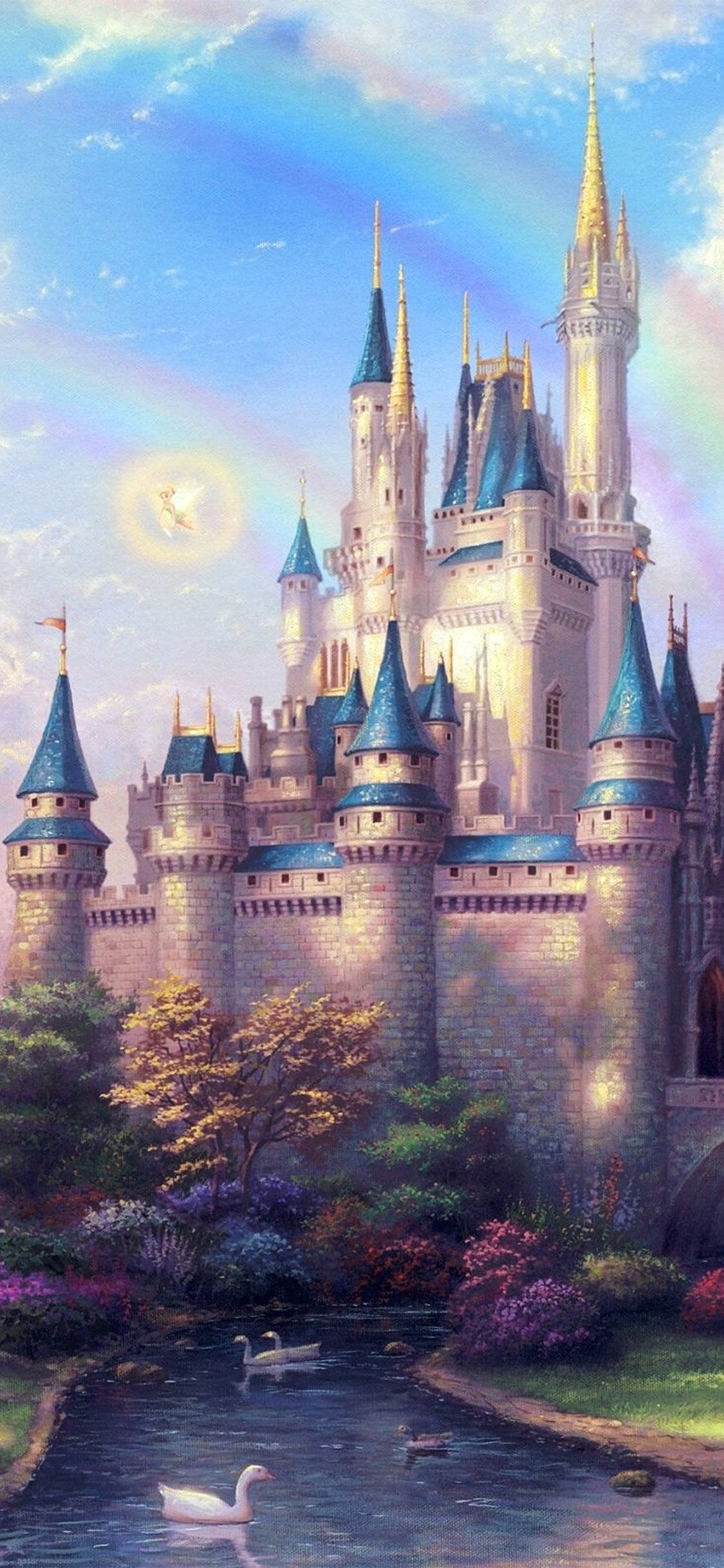 Disney Castle, blue spires, golden towers, Full HD Phone Wallpaper