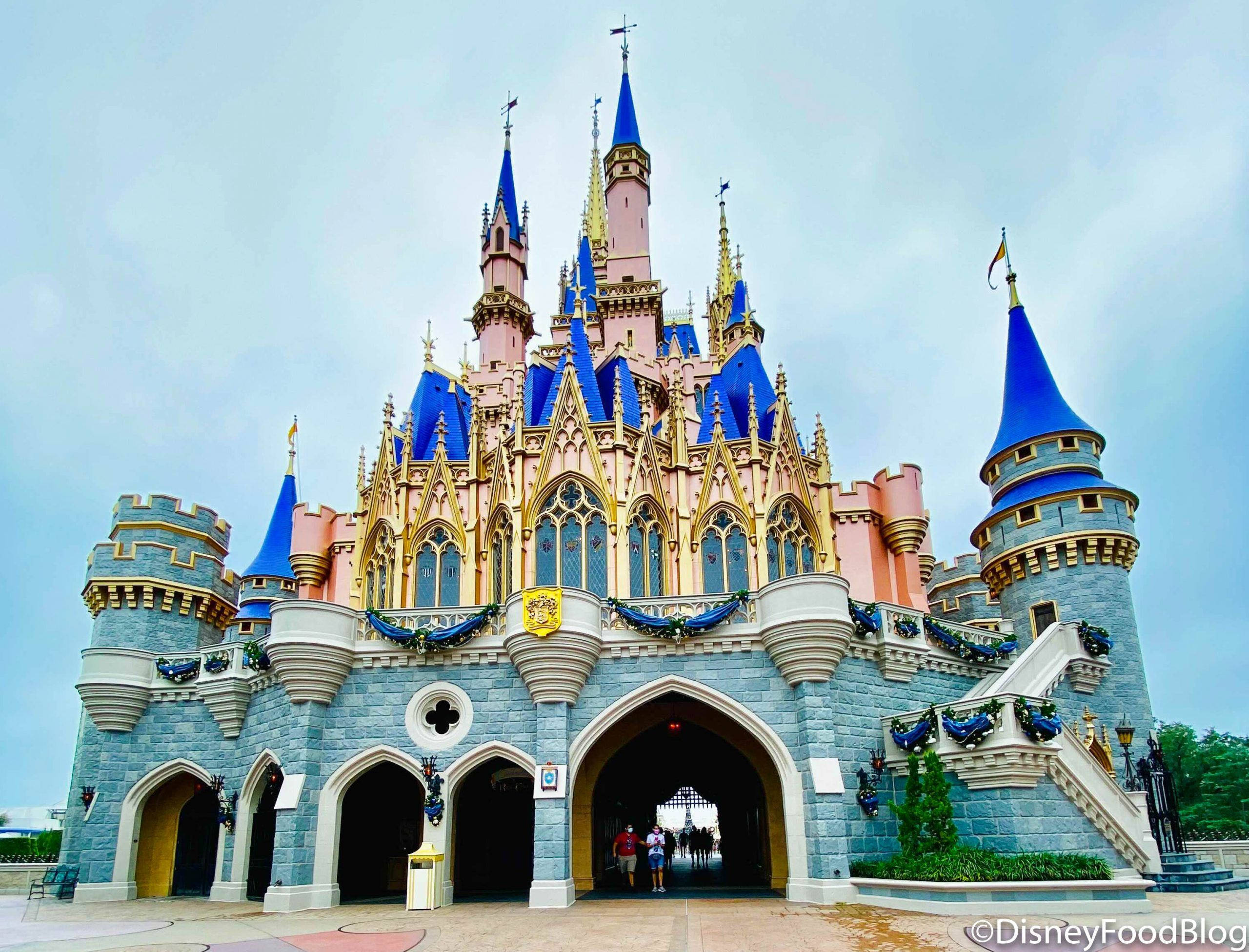 Disney Castle, blue spires, pink towers, 2K Desktop Wallpaper