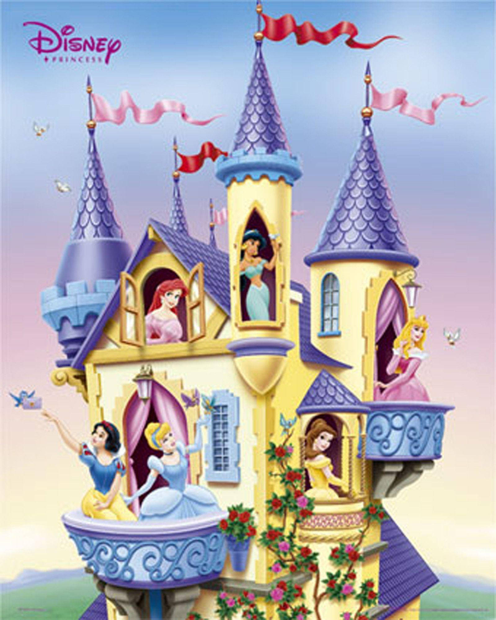 Disney Castle, princesses, pink ribbons, Full HD Phone Wallpaper