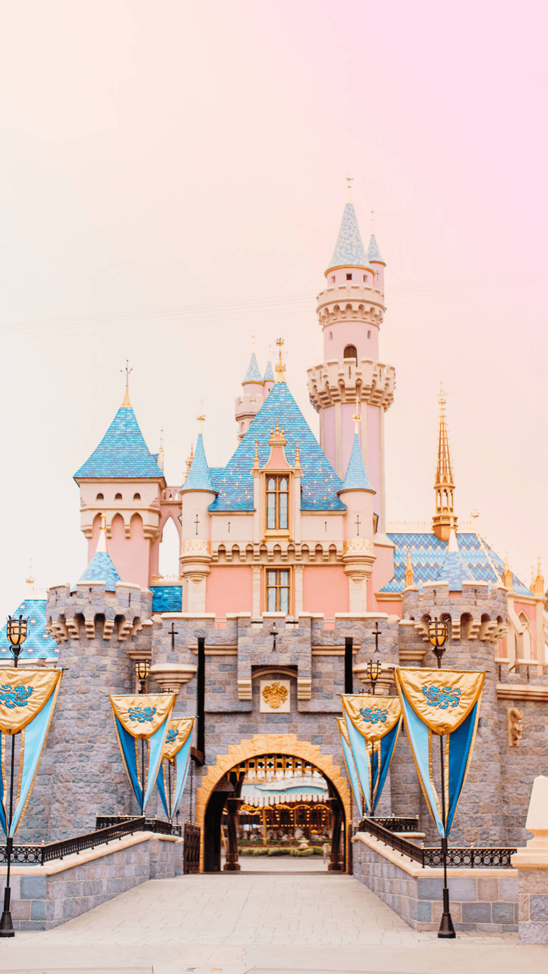 Disney Castle, peach colored, pink walls, Full HD Phone Wallpaper