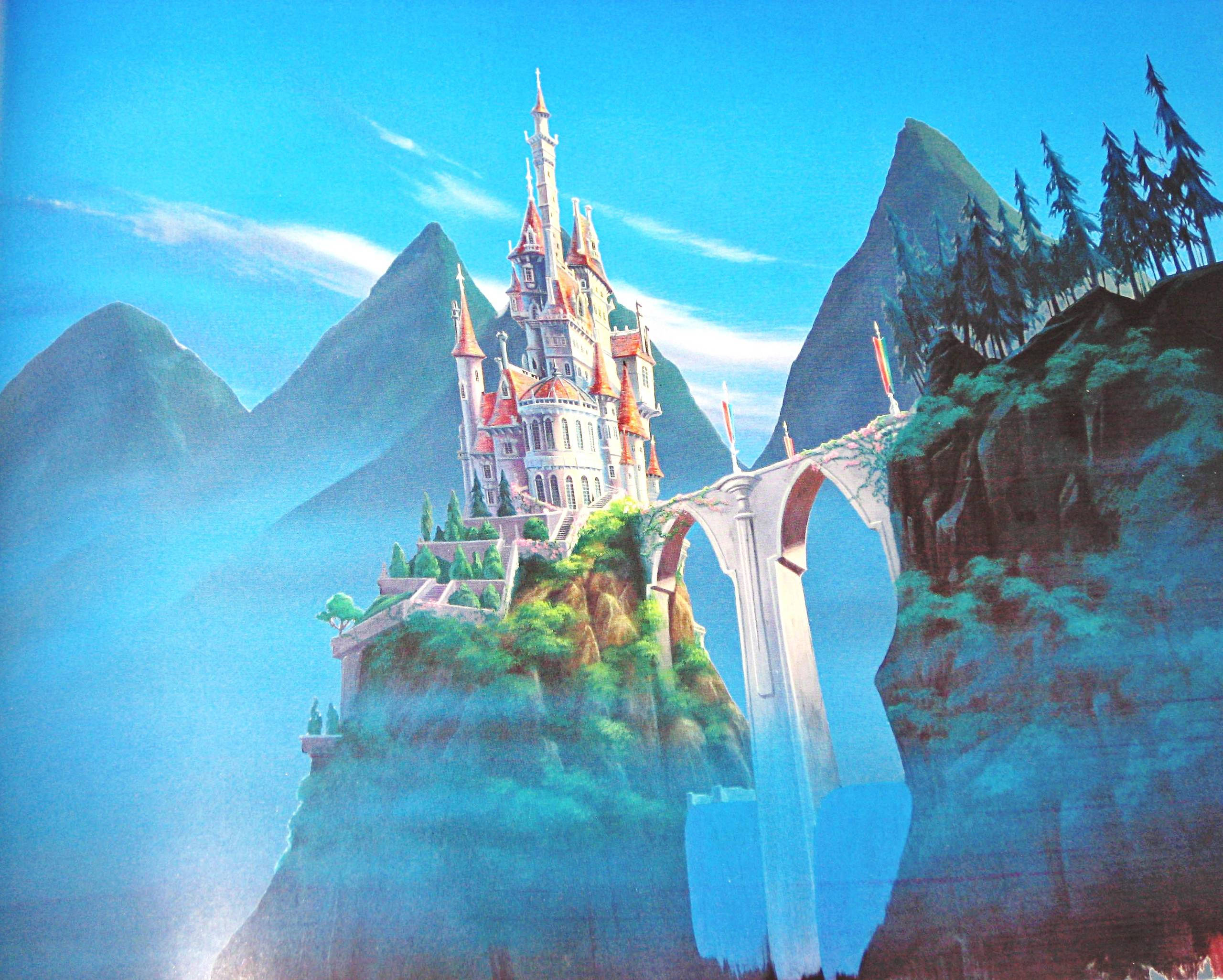 Disney Castle, fairy tale castle, cliff, 2K Desktop Wallpaper
