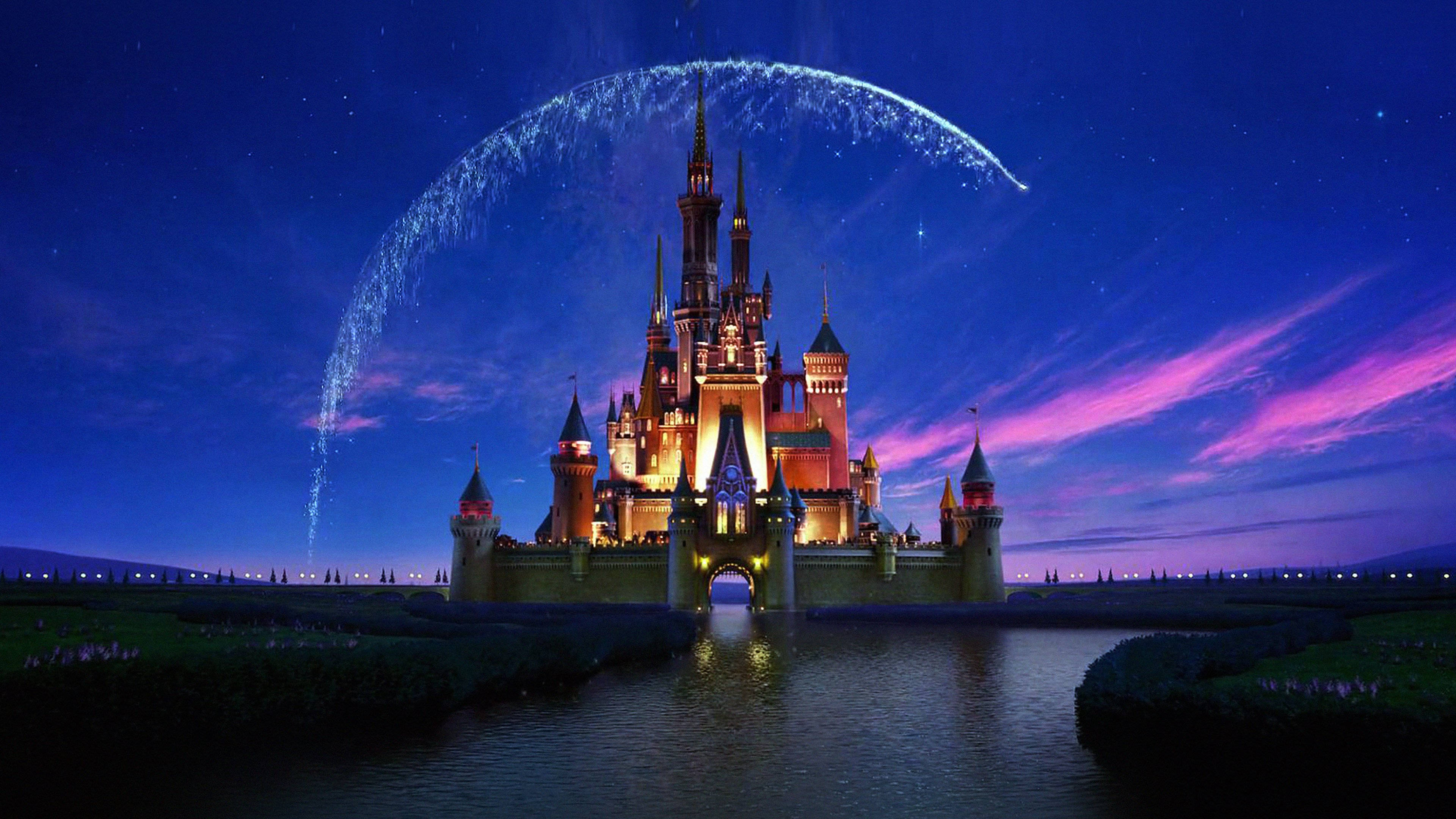 Disney Castle, fairy dust, night, 4K Desktop Wallpaper