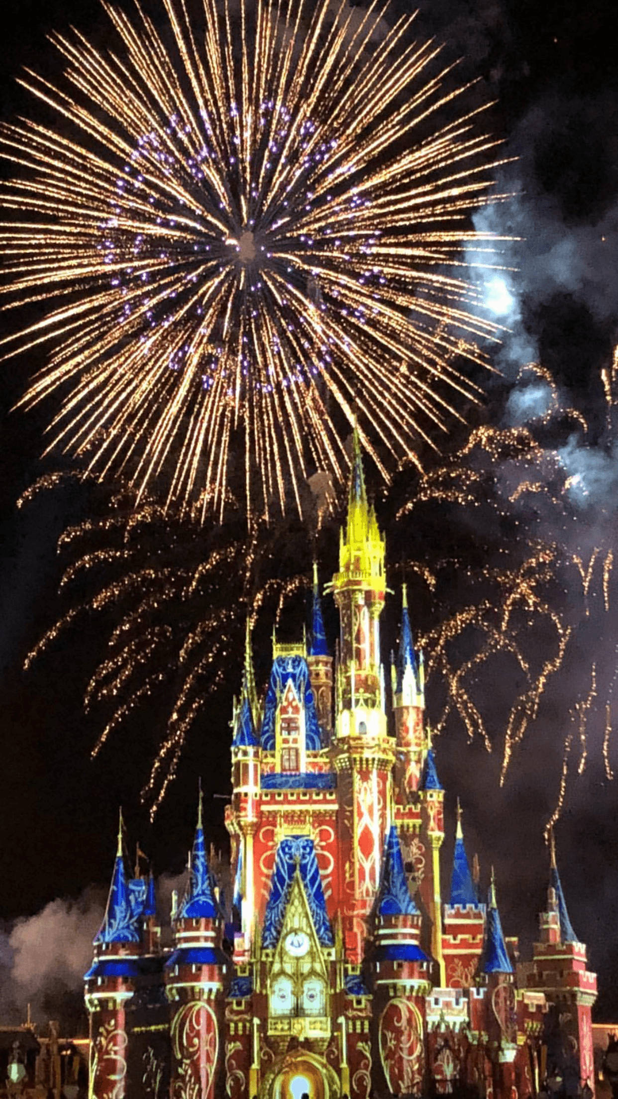 Disney Castle, fireworks explosion, night, Full HD Phone Wallpaper