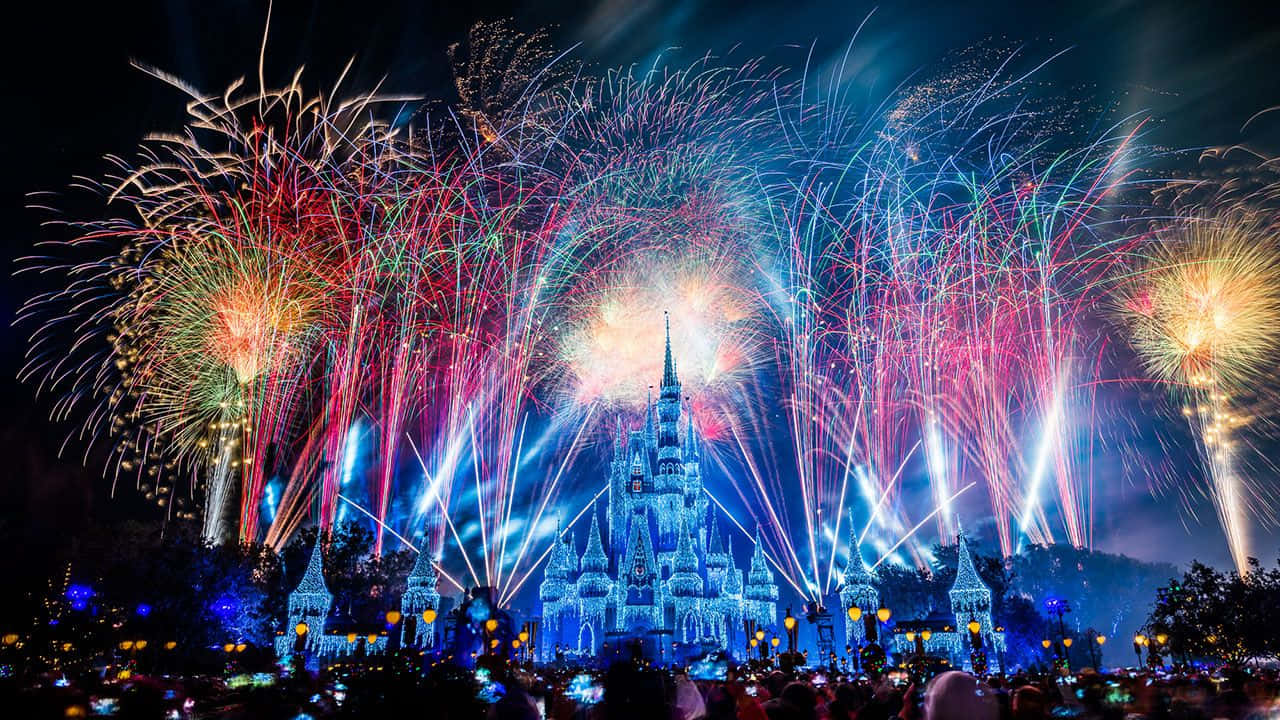 Disney Castle, fireworks display, night, HD Desktop Wallpaper