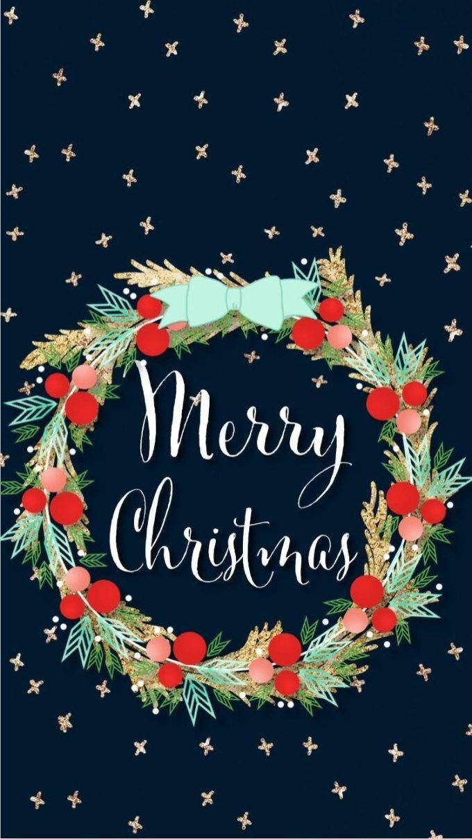 Dark Blue Merry Christmas iPhone, Christmas wreath, red berries, SD Phone Wallpaper