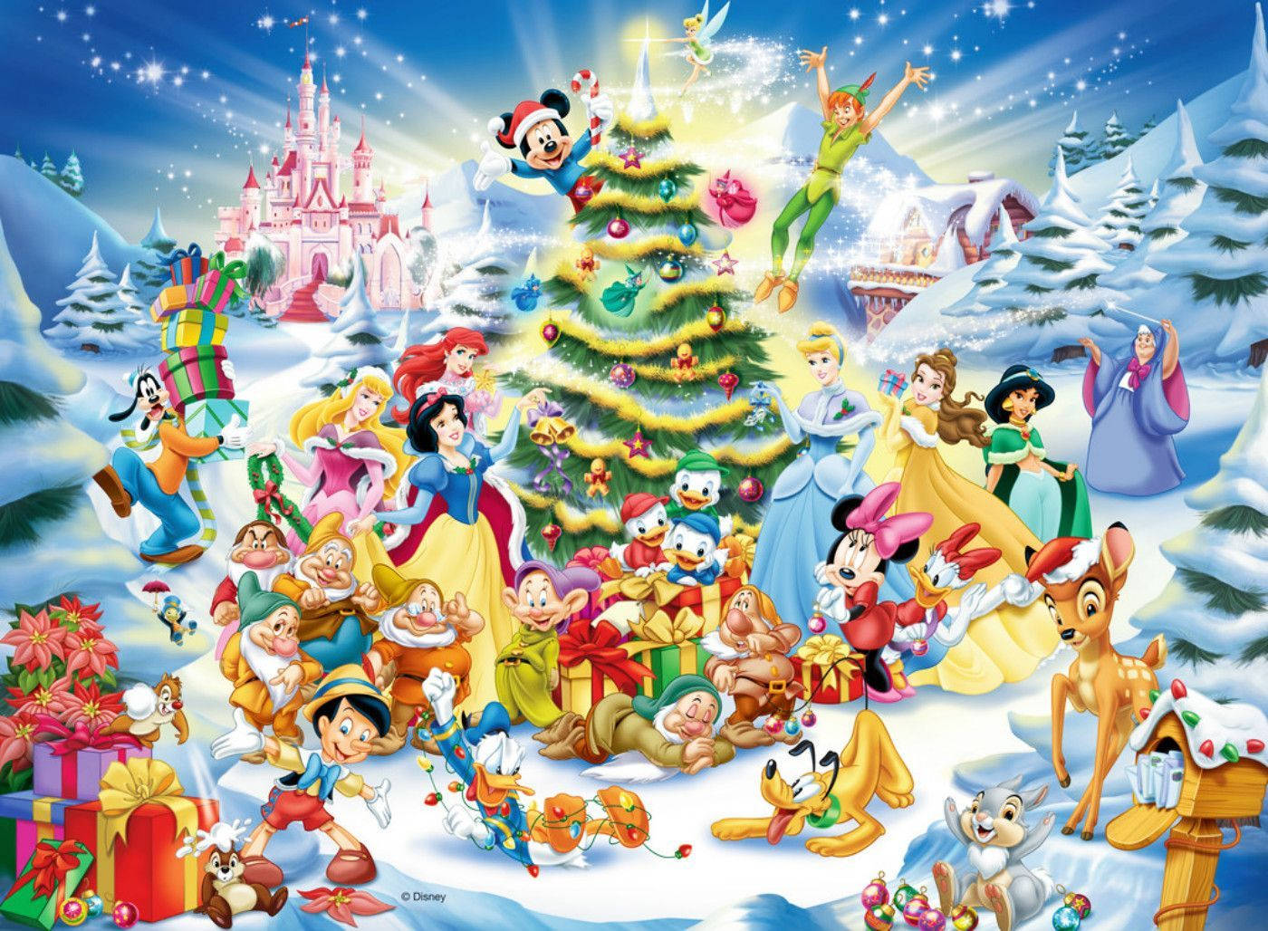 Disney Christmas, Disney characters, giant tree, HD Desktop Wallpaper