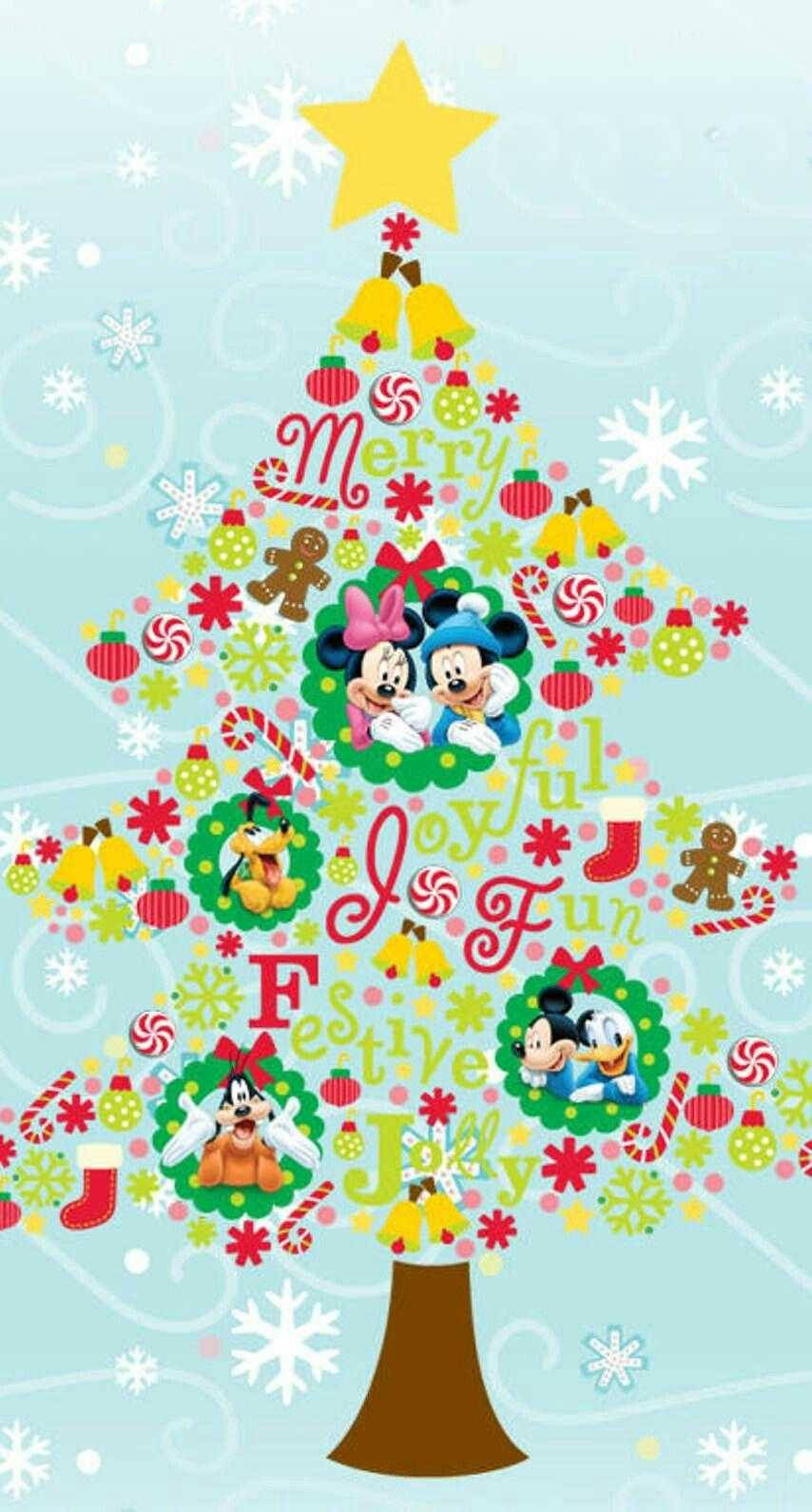 Disney Christmas, stylized tree, Disney characters, HD Phone Wallpaper