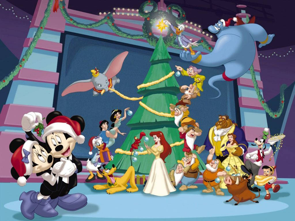 Disney Christmas, Disney characters, Christmas tree, SD Desktop Wallpaper