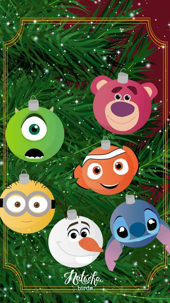 Disney Christmas, animated characters, glittering, SD Phone Wallpaper