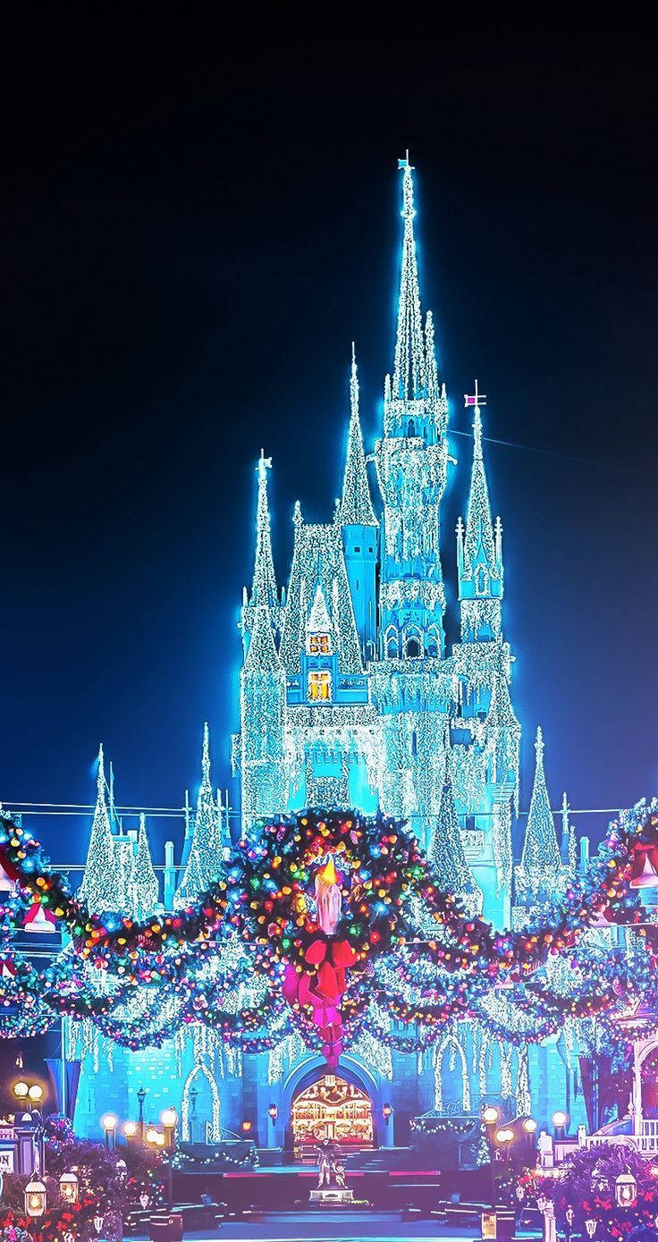 Disney Christmas, castle, blue lights, HD Phone Wallpaper