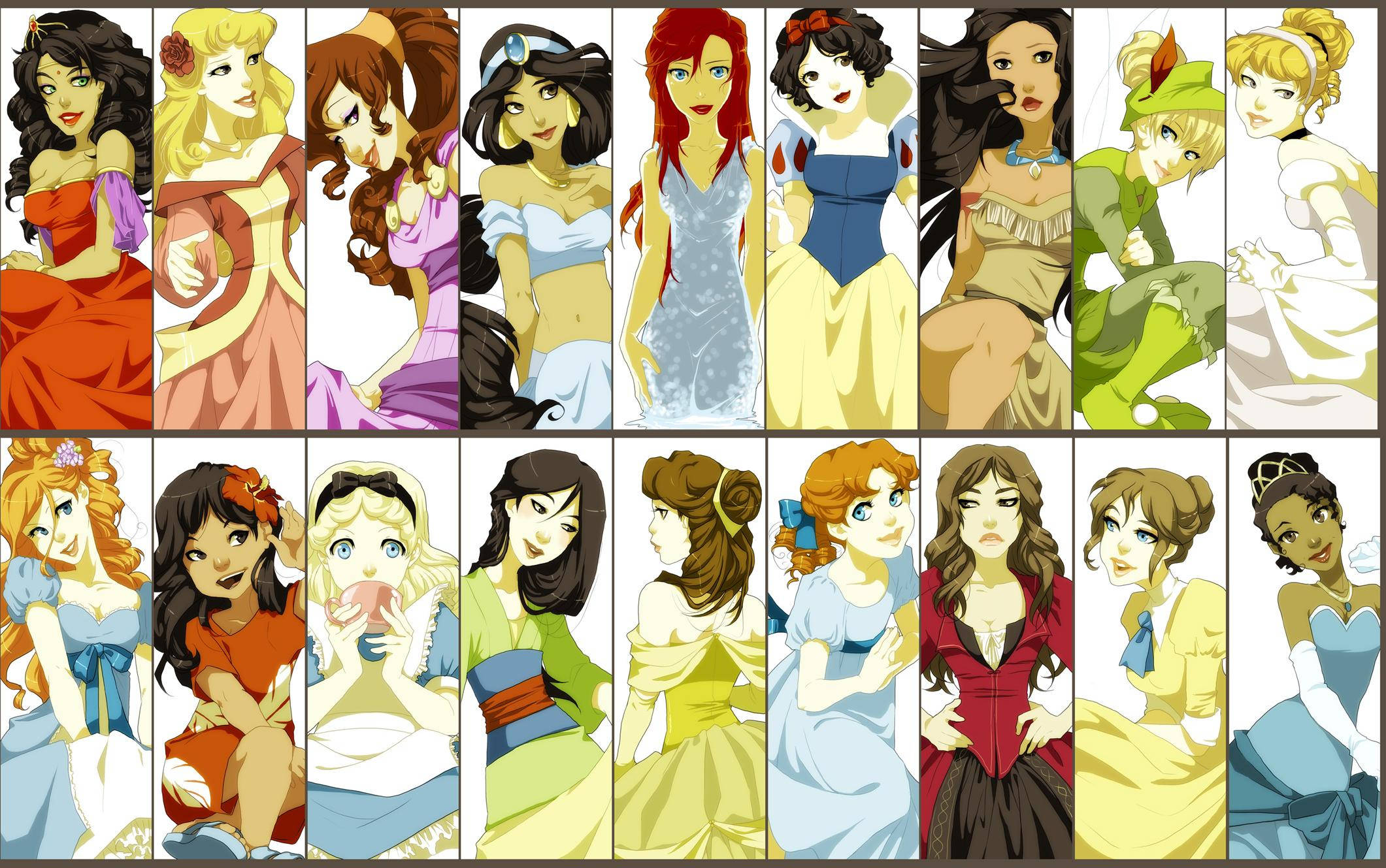 Disney Desktop, princesses, colorful period gowns, Full HD Desktop Wallpaper