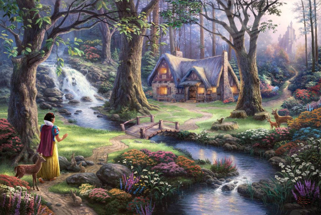 Snow White, forest, glowing cottage, SD Desktop Wallpaper