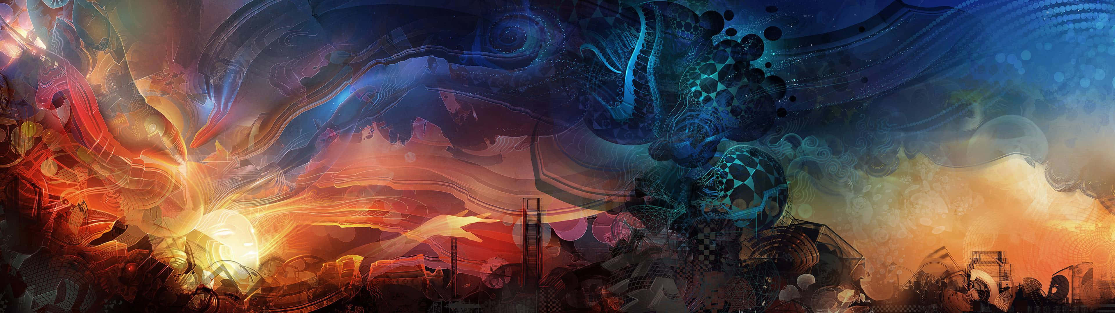 Disney Dual Screen, fiery orange, deep blue, 4K Desktop Wallpaper