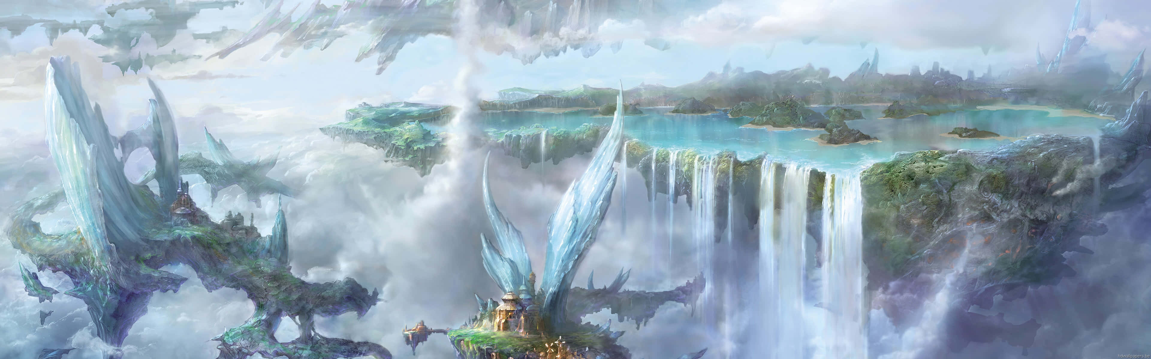 Disney Dual Screen, floating island paradise, crystalline wings, 4K Desktop Wallpaper