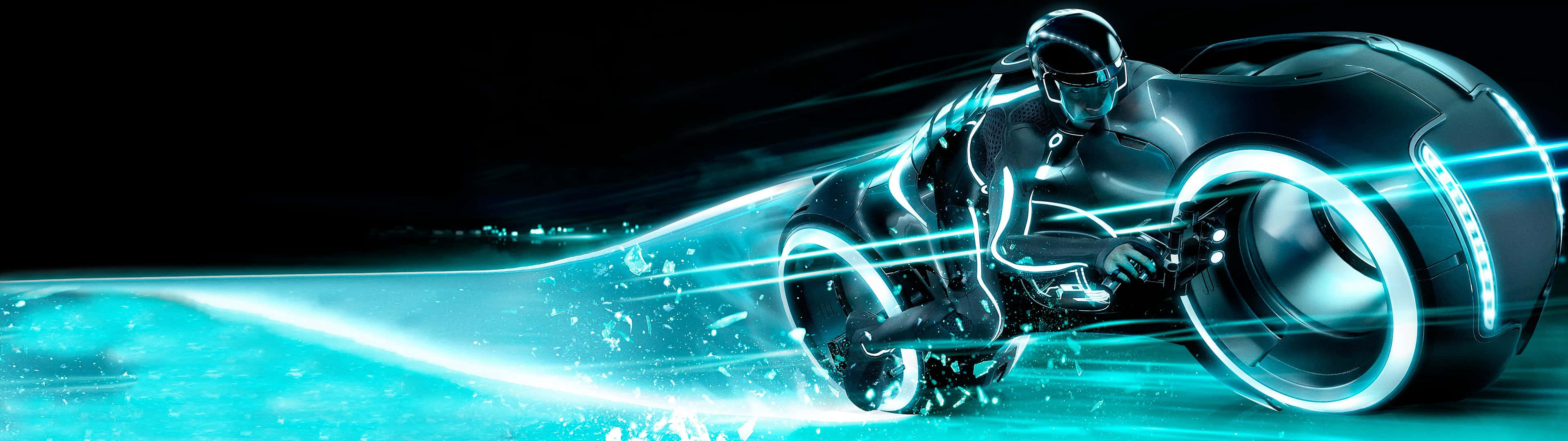 Disney Dual Screen, lightcycle, neon blue, 4K Desktop Wallpaper
