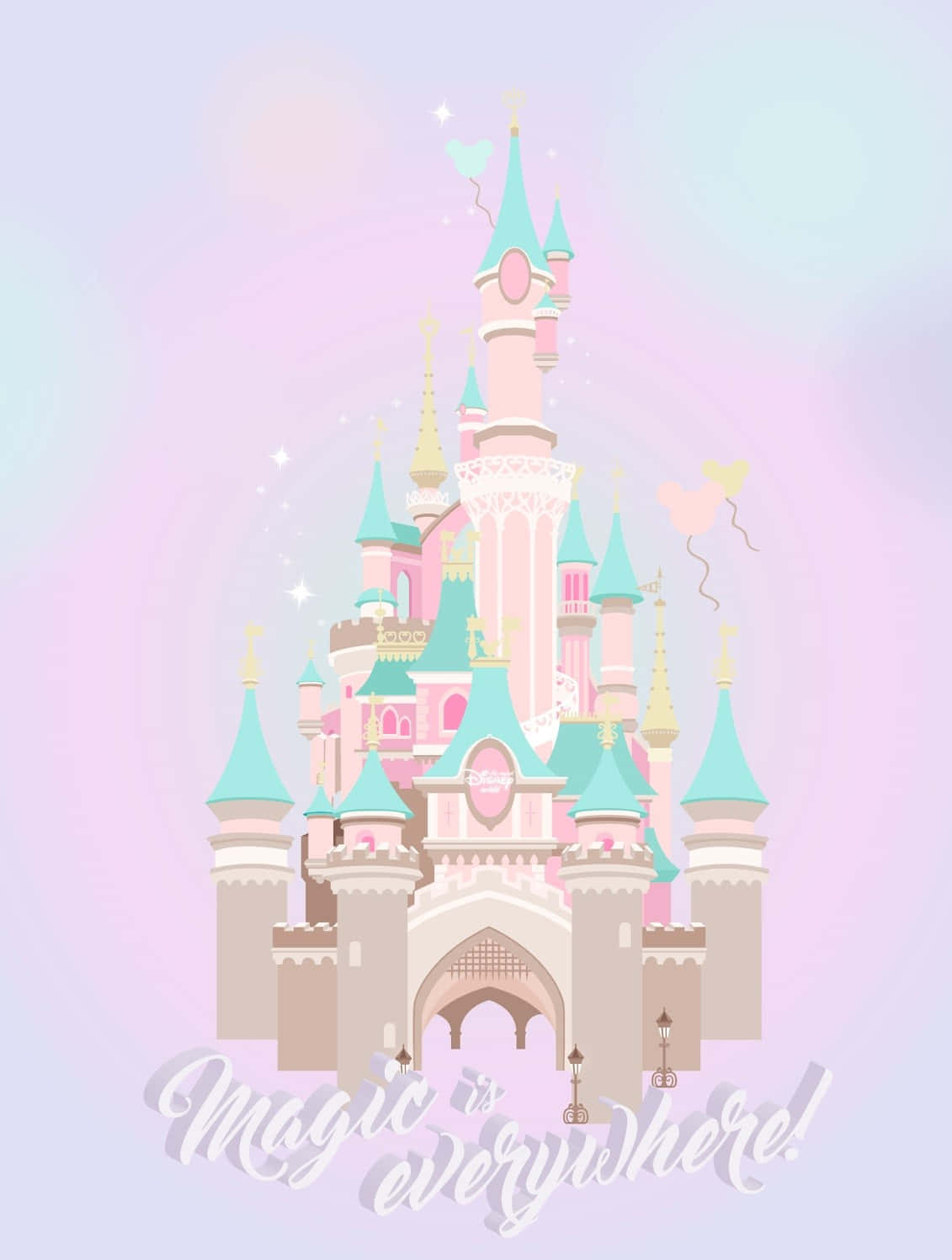 Disney, pastel-colored cartoon castle, teal roofs, HD Phone Wallpaper