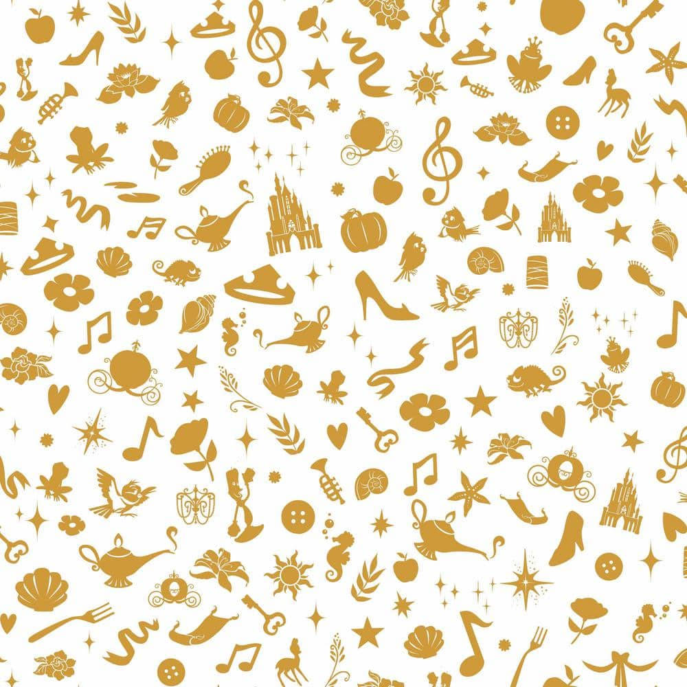 Disney, golden Disney pattern, castles, SD Desktop Wallpaper