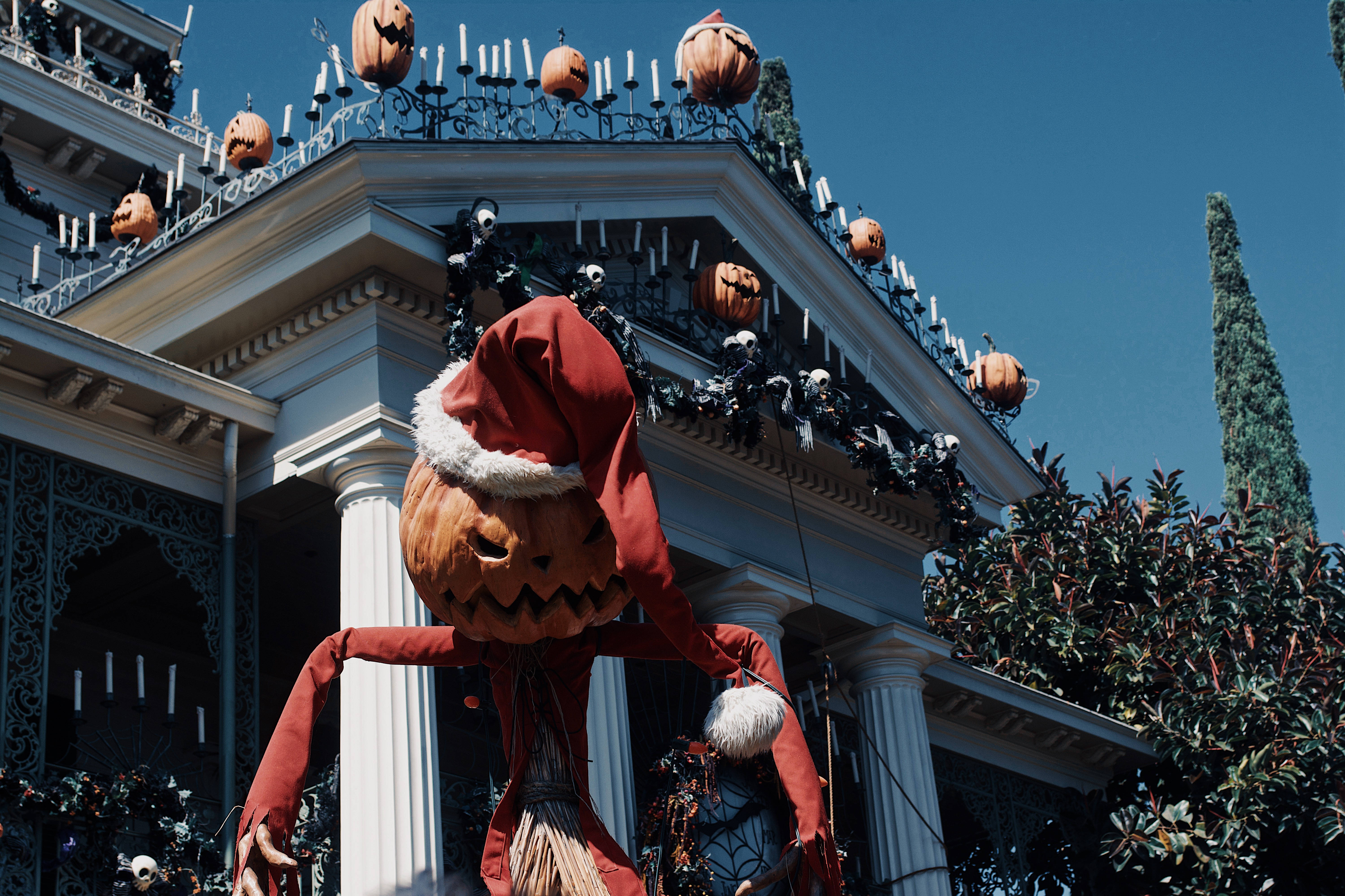 Disney Halloween, jack-o'-lantern, red Santa hat, 5K Desktop Wallpaper