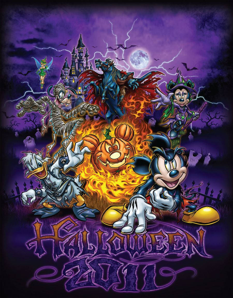 Disney Halloween 2011, jack-o-lantern, stormy purple sky, SD Phone Wallpaper