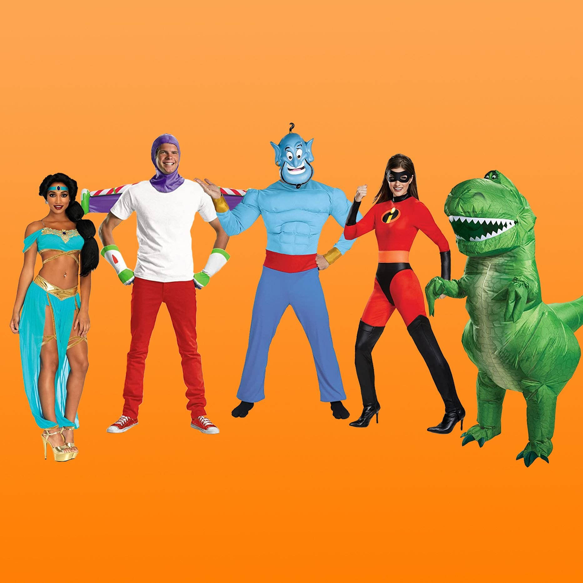 Disney Halloween, colorful costumes, orange background, HD Phone Wallpaper