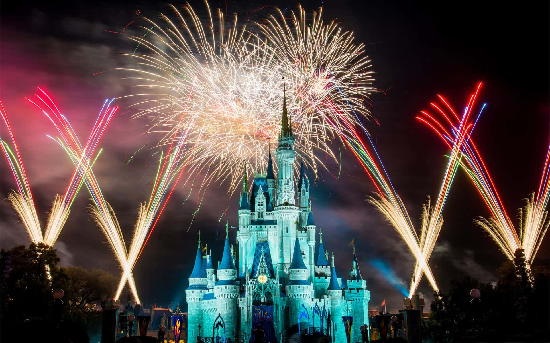 Disney Happy New Year, castle, night, Full HD Desktop Wallpaper