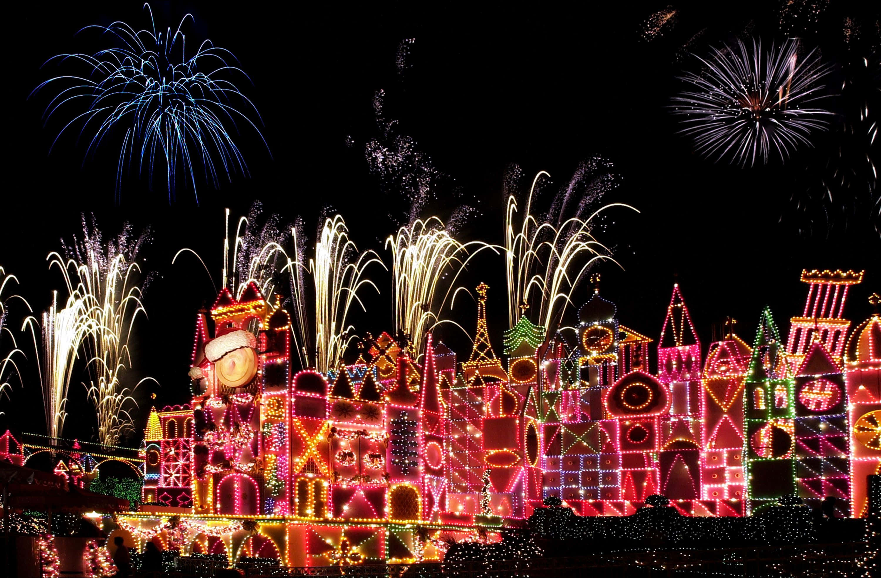 Disney Happy New Year, fireworks, nighttime festival, 2K Desktop Wallpaper
