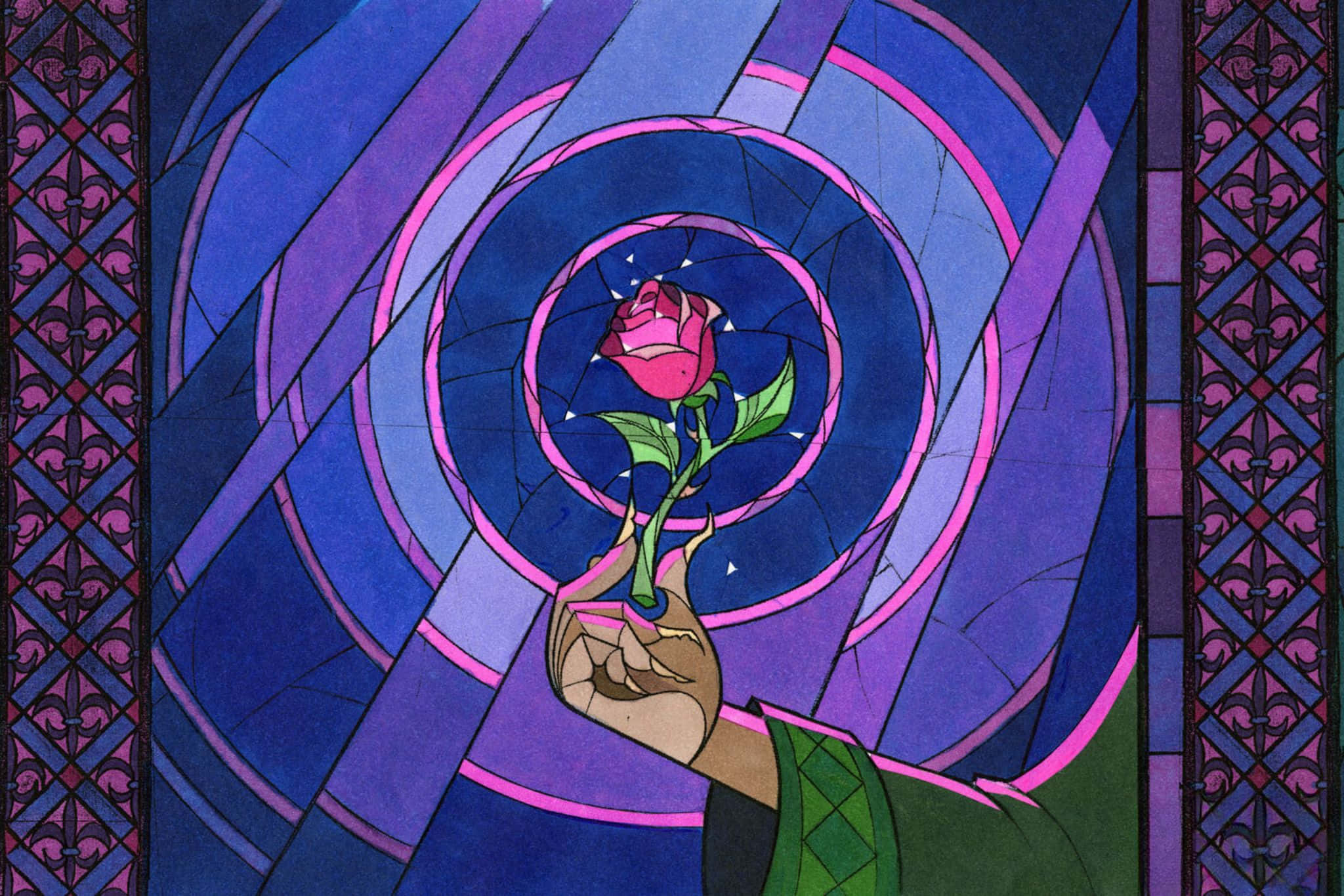 enchanted rose, stained glass window, pink rose, Full HD Desktop Wallpaper