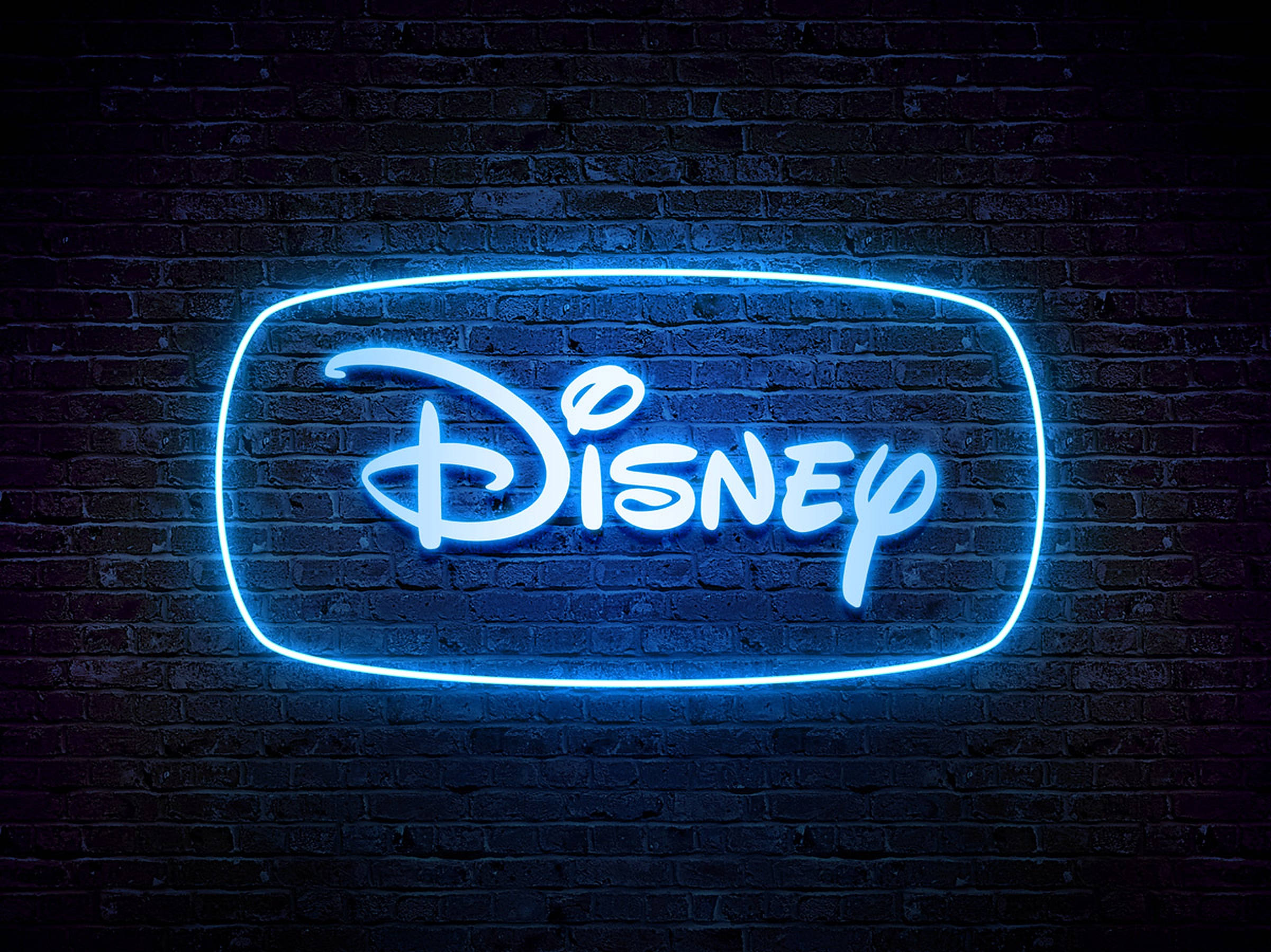 Disney logo, blue neon light, glowing, Full HD Desktop Wallpaper