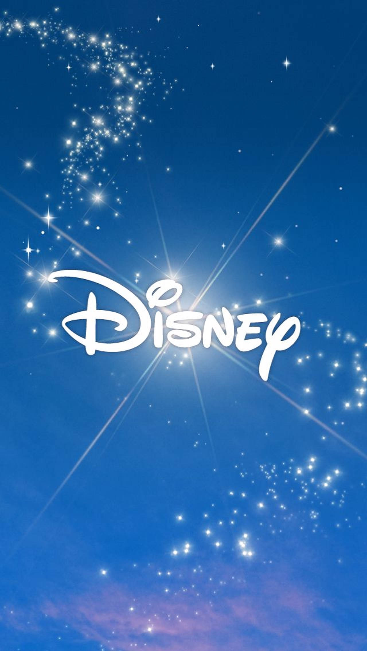 Disney logo, starry blue sky, sparkling trails, Full HD Phone Wallpaper