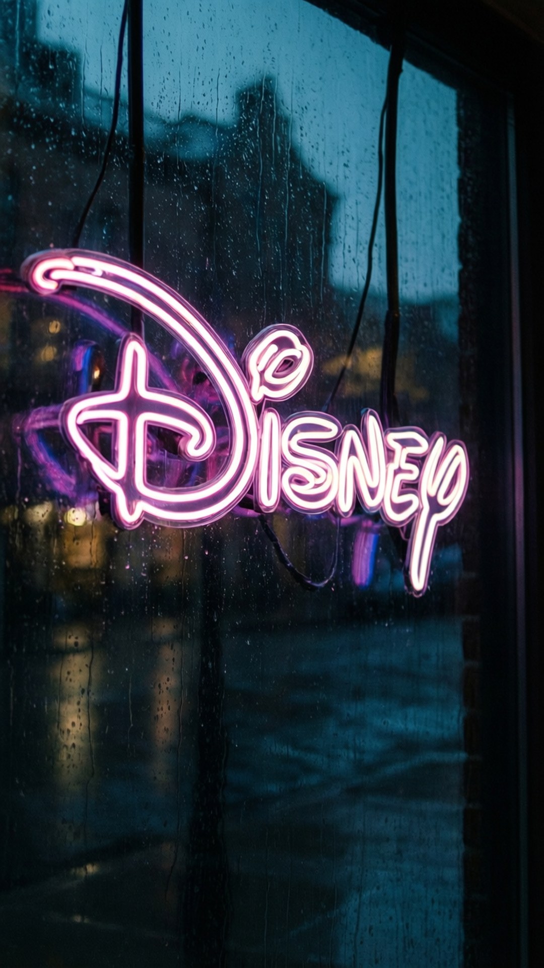 Disney neon sign, pink, purple, Full HD Phone Wallpaper