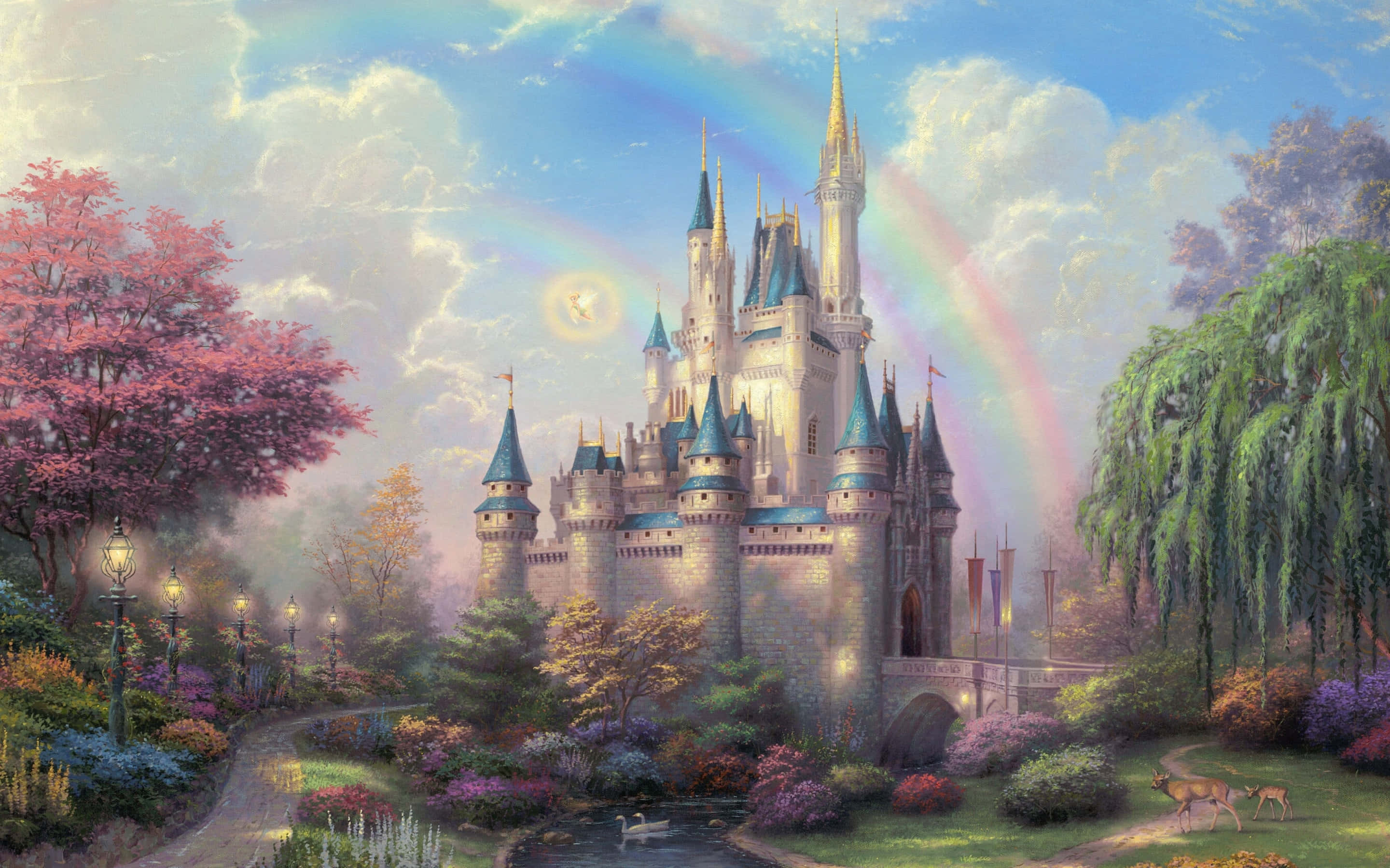 Disney Mac, blue spires, vibrant rainbow, 2K Desktop Wallpaper