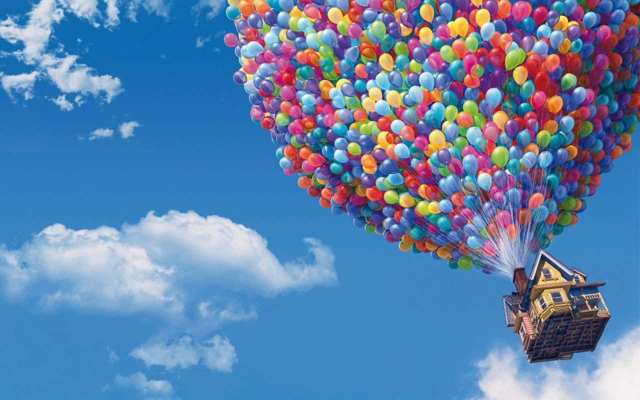 Disney Mac, whimsical house, colorful balloons, HD Desktop Wallpaper