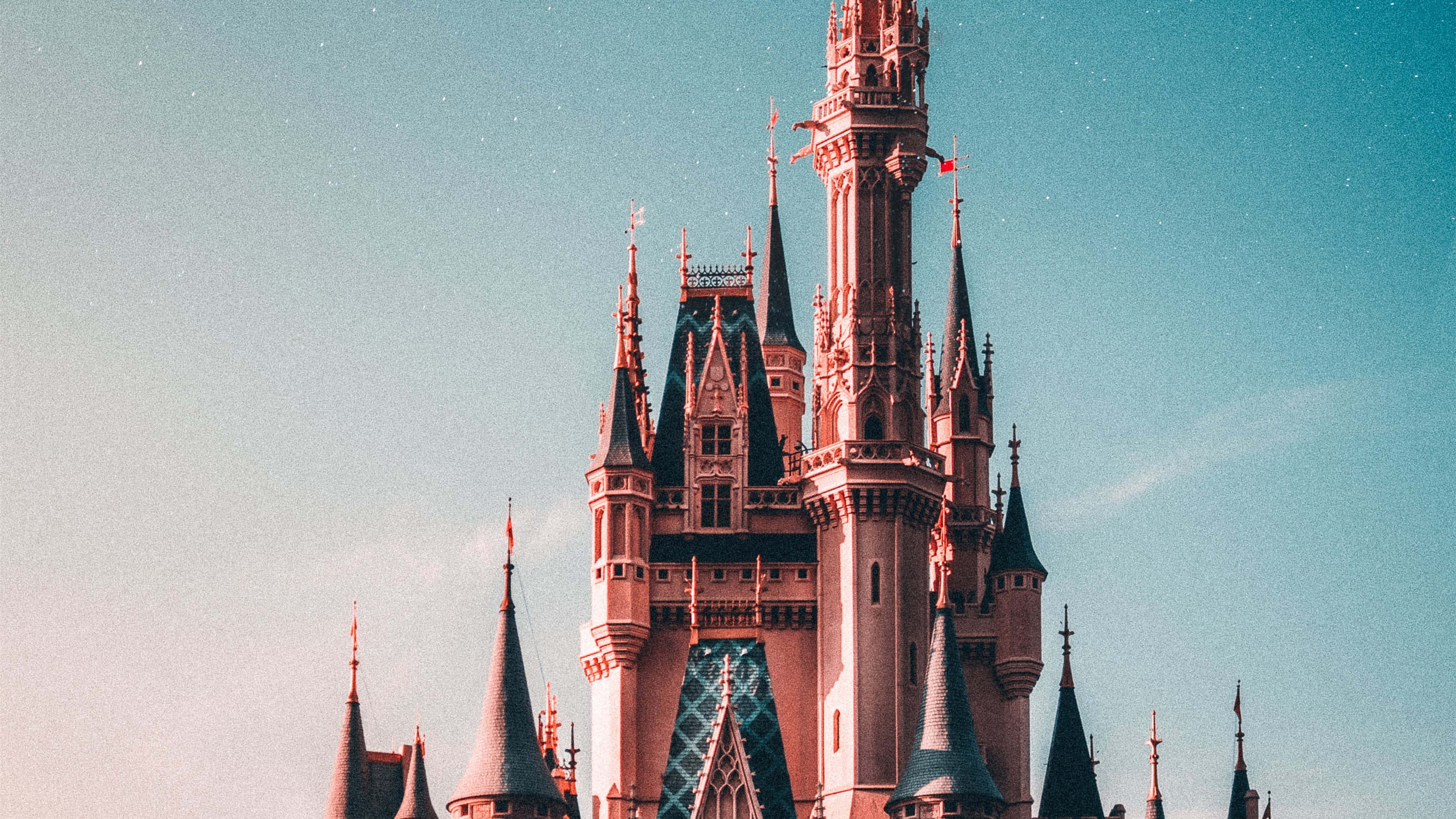 Disney Mac, pink castle, spires, 4K Desktop Wallpaper