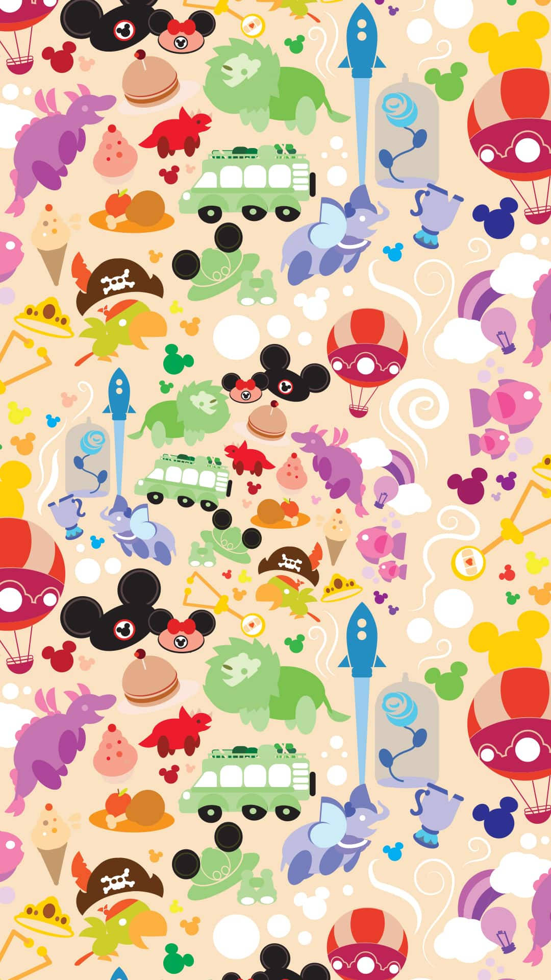 Disney Pattern, colorful cartoon characters, rockets, Full HD Phone Wallpaper