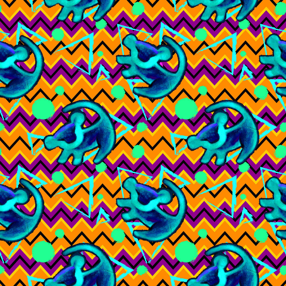 Disney Pattern, teal dinosaur silhouettes, zigzag orange purple background, SD Desktop Wallpaper