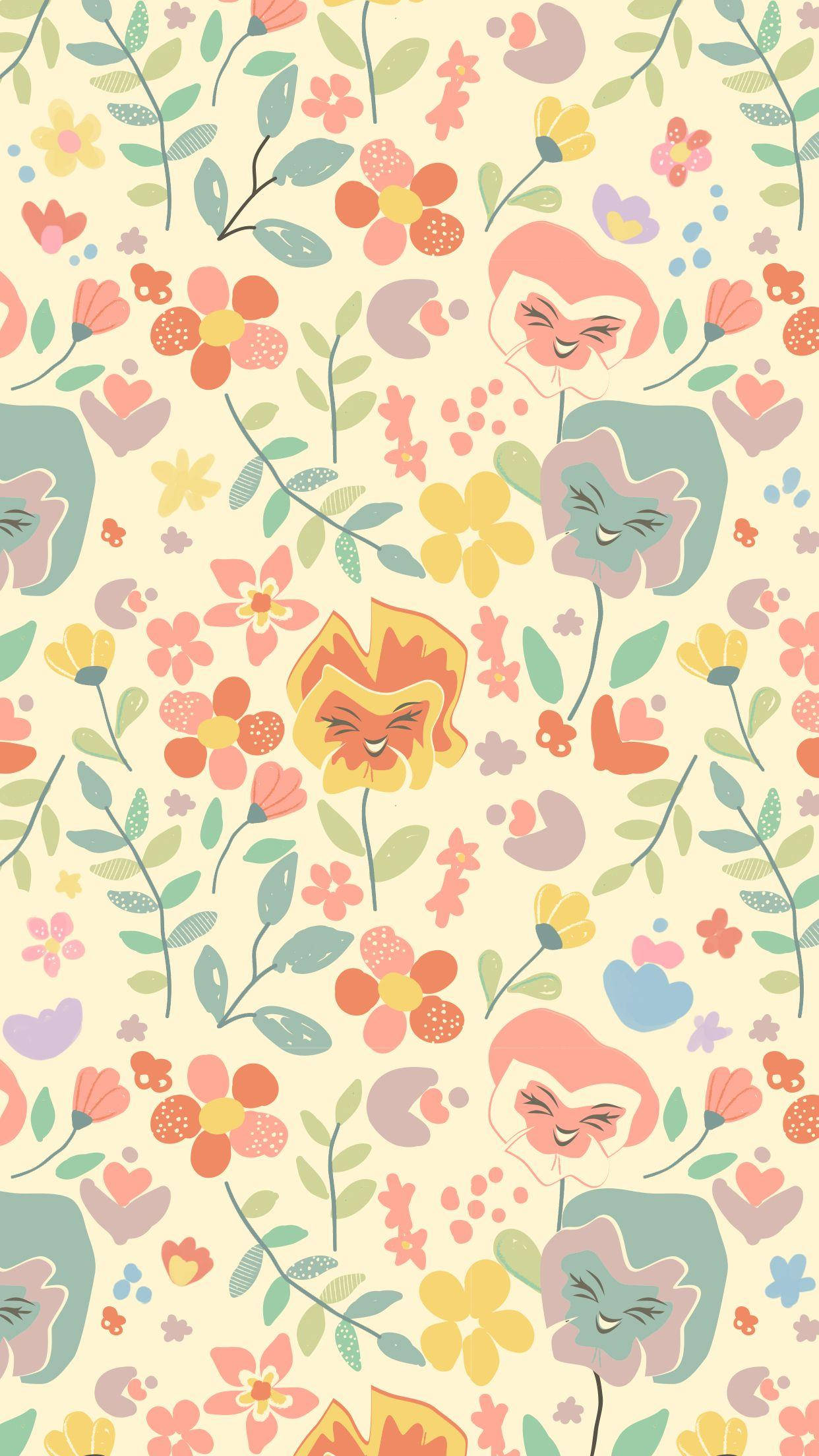 Disney Pattern, cartoon animals, colorful flowers, Full HD Phone Wallpaper