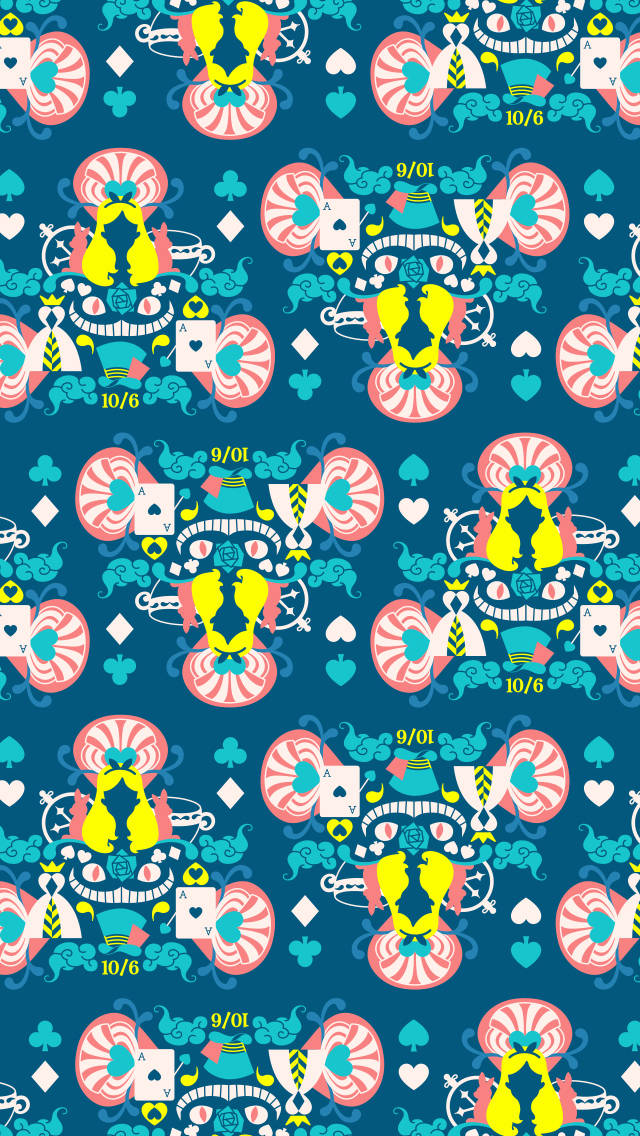 Disney Pattern, stylized playing cards, whimsical creatures, SD Phone Wallpaper