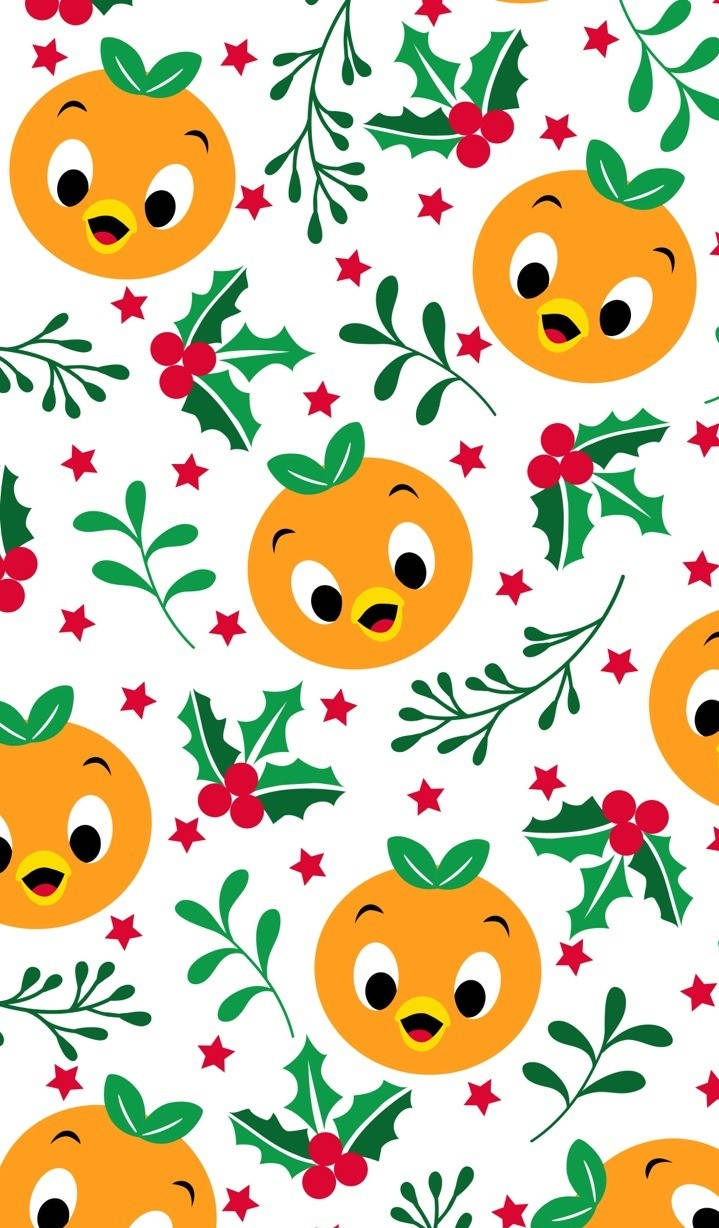 Disney Pattern, cartoon oranges with faces, holly berries, SD Phone Wallpaper