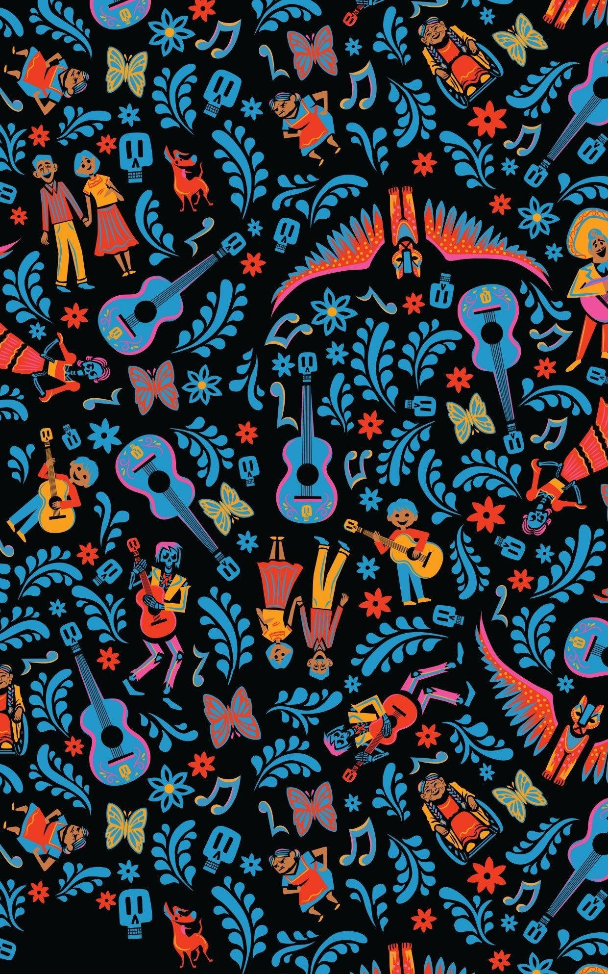 Disney Pattern, Mexican folk art, dancing skeletons, Full HD Phone Wallpaper