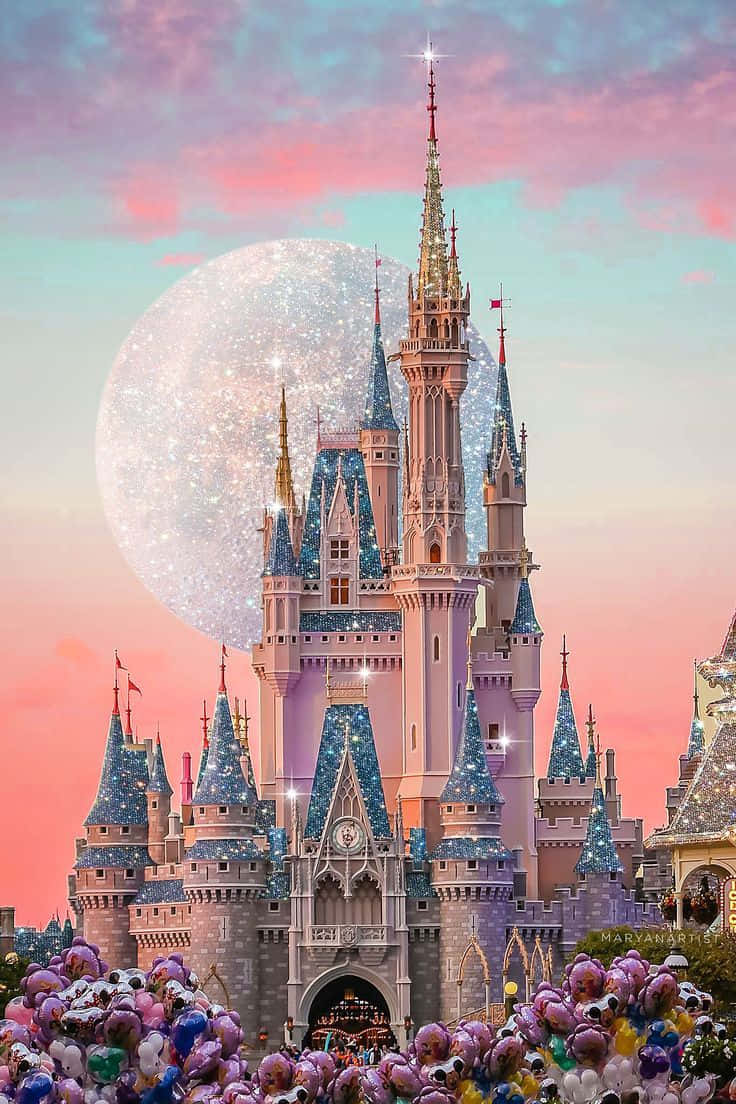 pastel disney, glittering castle, blue spires, SD Phone Wallpaper