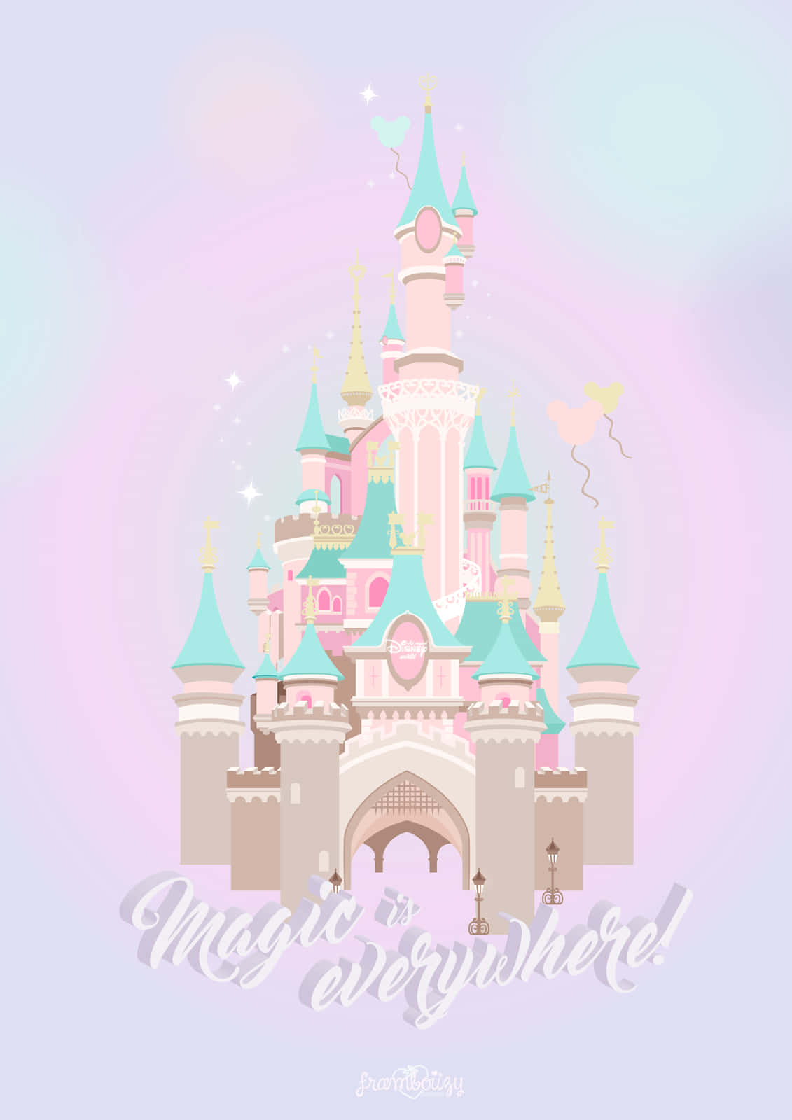pastel disney, pink and teal castle, sparkling stars, HD Phone Wallpaper