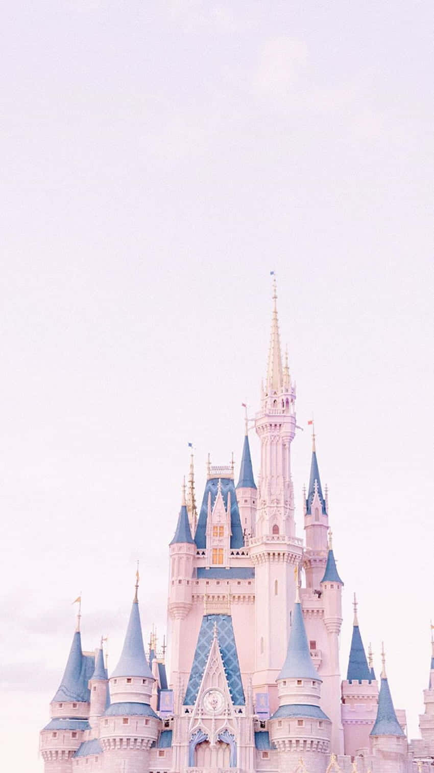 pastel pink castle, blue spires, soft lavender sky, HD Phone Wallpaper