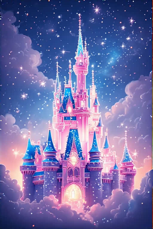 Disney, glowing pink and blue castle, starry twilight sky, SD Phone Wallpaper