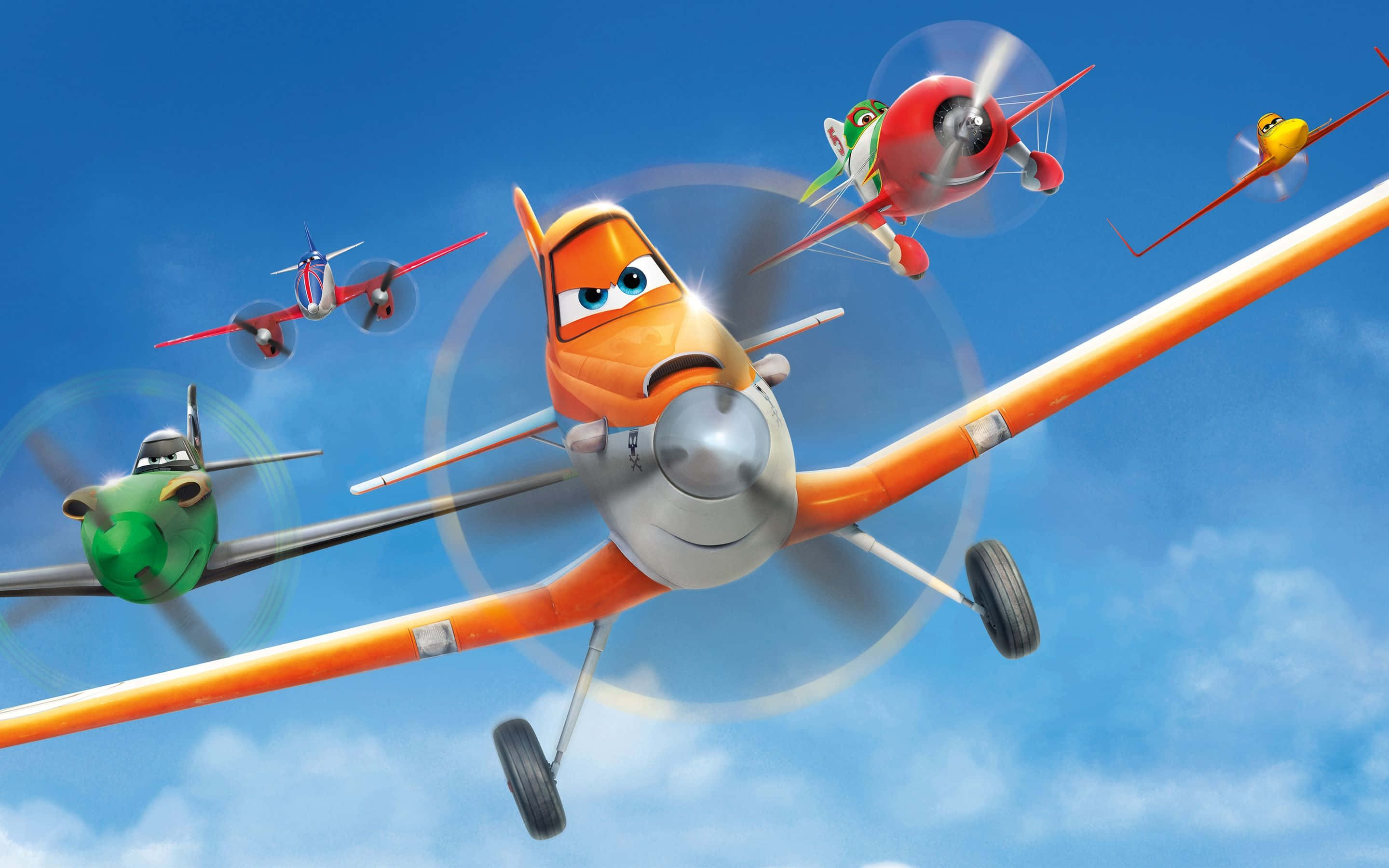 Disney Planes, bright blue sky, fluffy white clouds, 2K Desktop Wallpaper