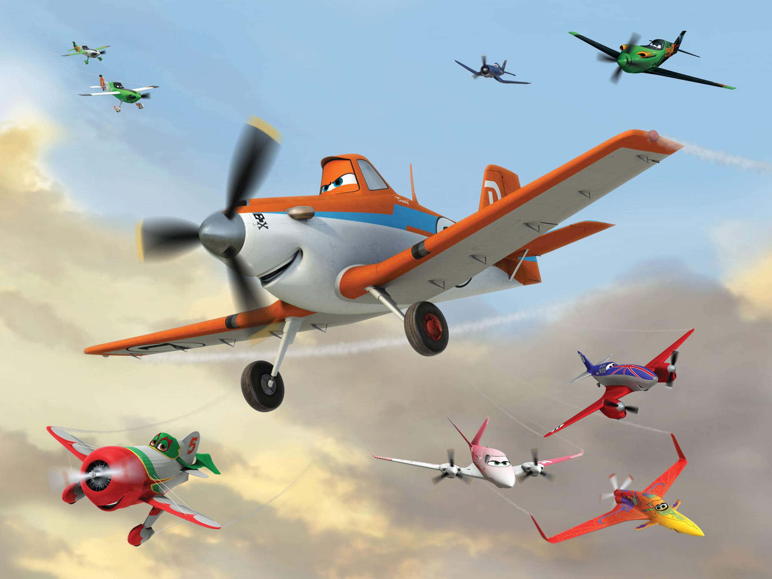 Disney Planes, fighter planes, cloudy sky, Full HD Desktop Wallpaper