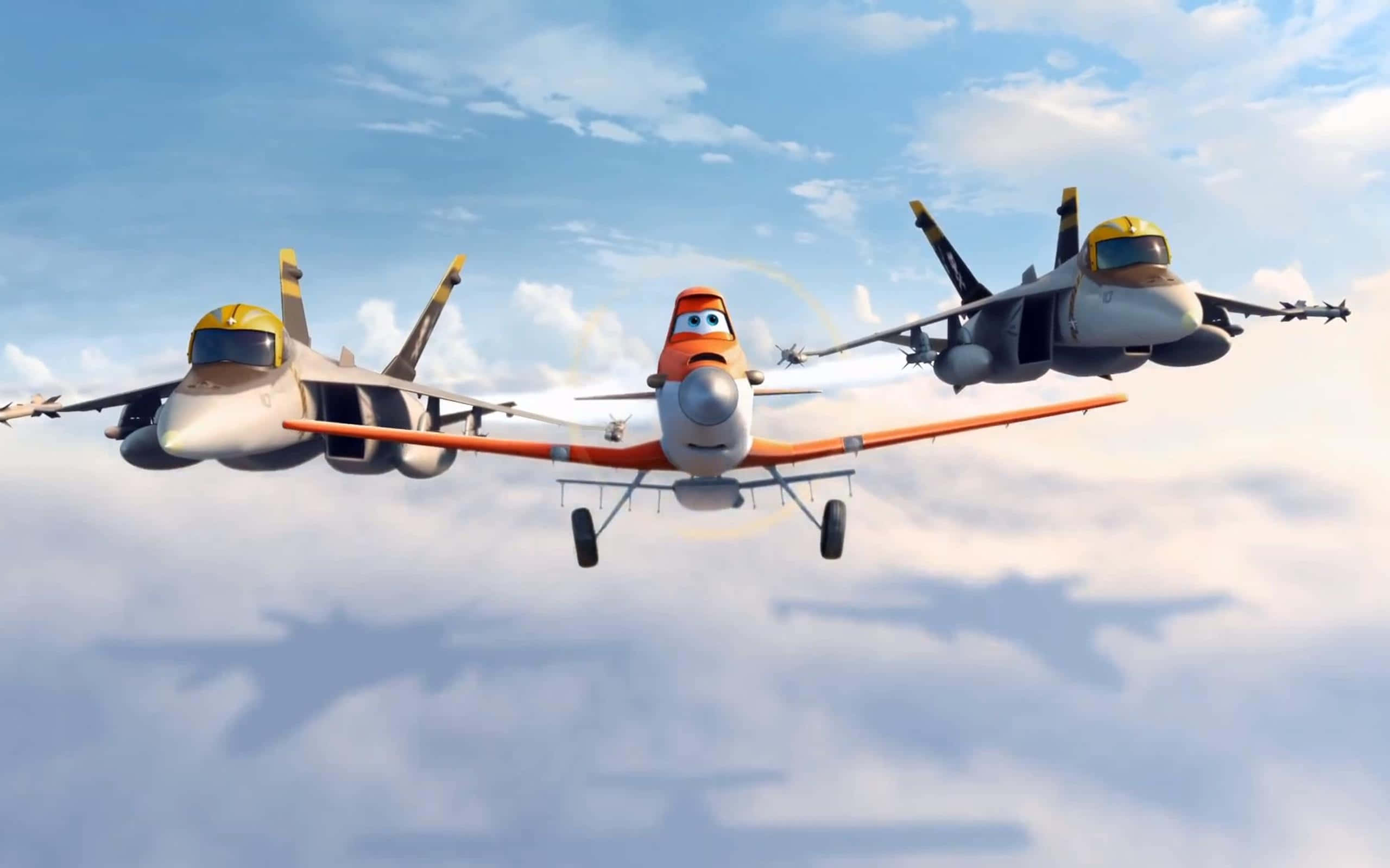 Disney Planes, fighter jets, bright blue sky, 2K Desktop Wallpaper
