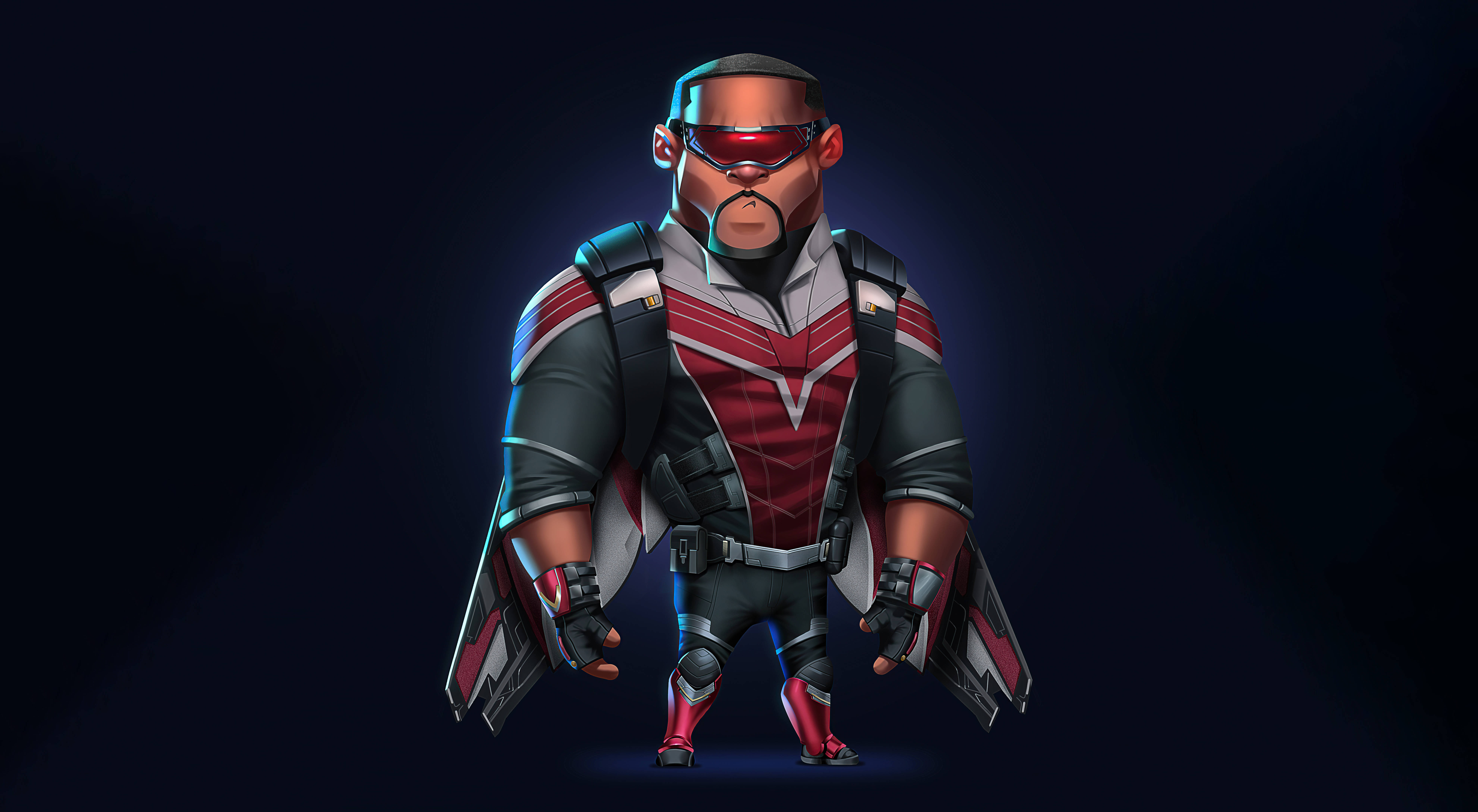 Disney Plus, cartoon falcon, red white and black suit, 8K Desktop Wallpaper